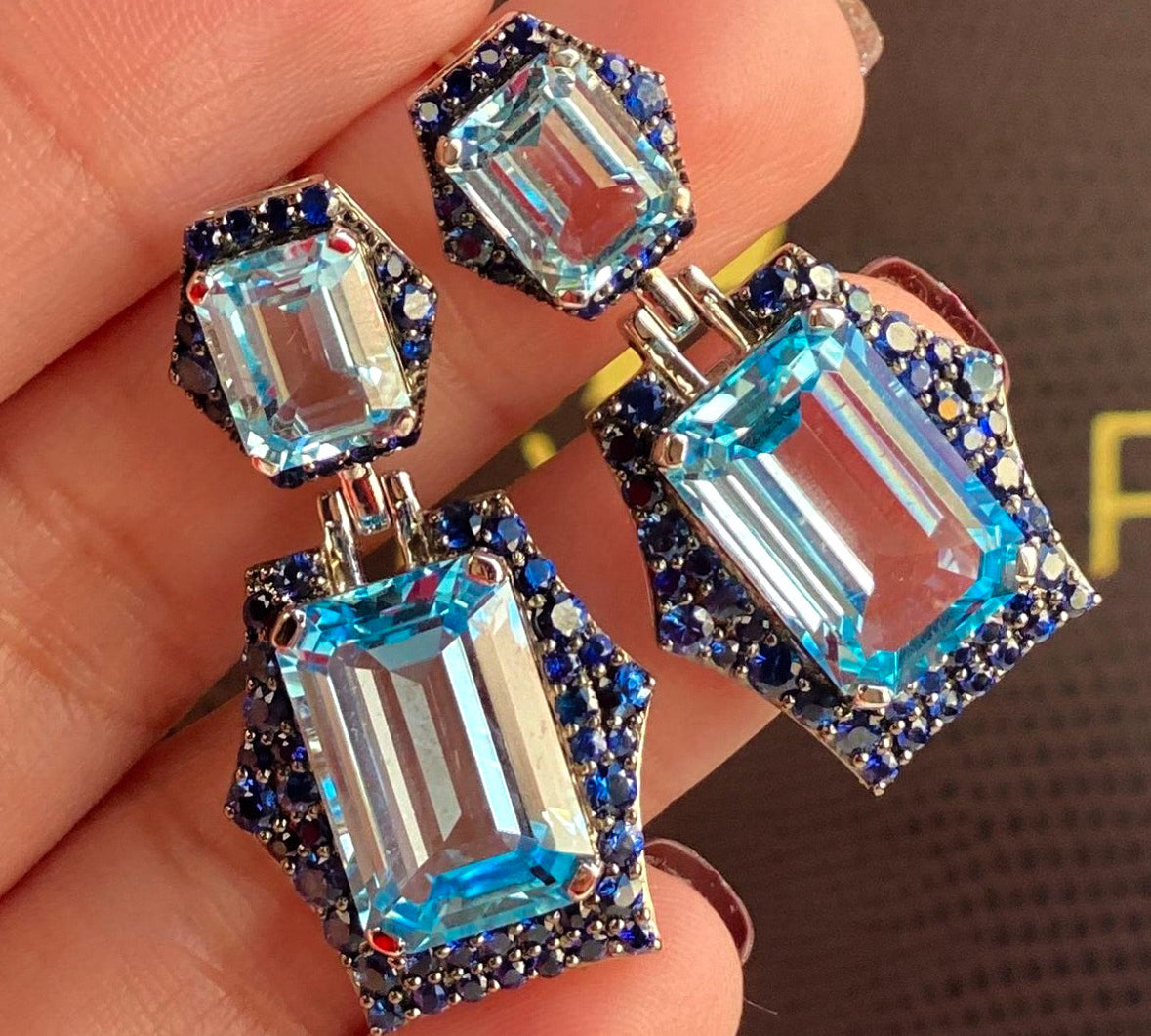 Topaz Sapphire Drop Earrings Statement Earrings Goshwara