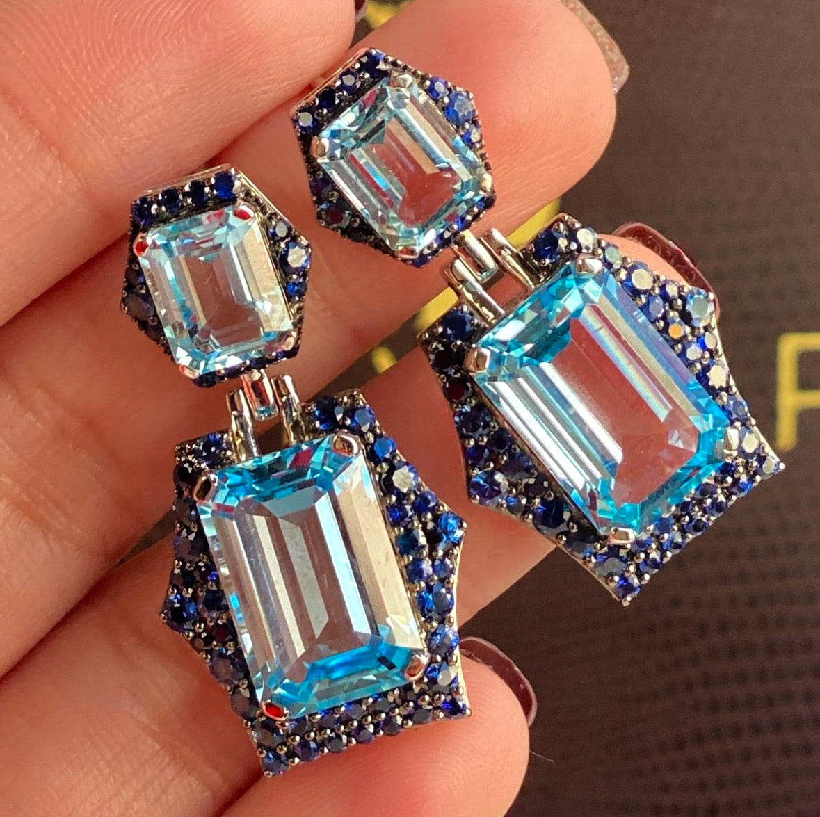 Topaz Sapphire Drop Earrings Statement Earrings Goshwara