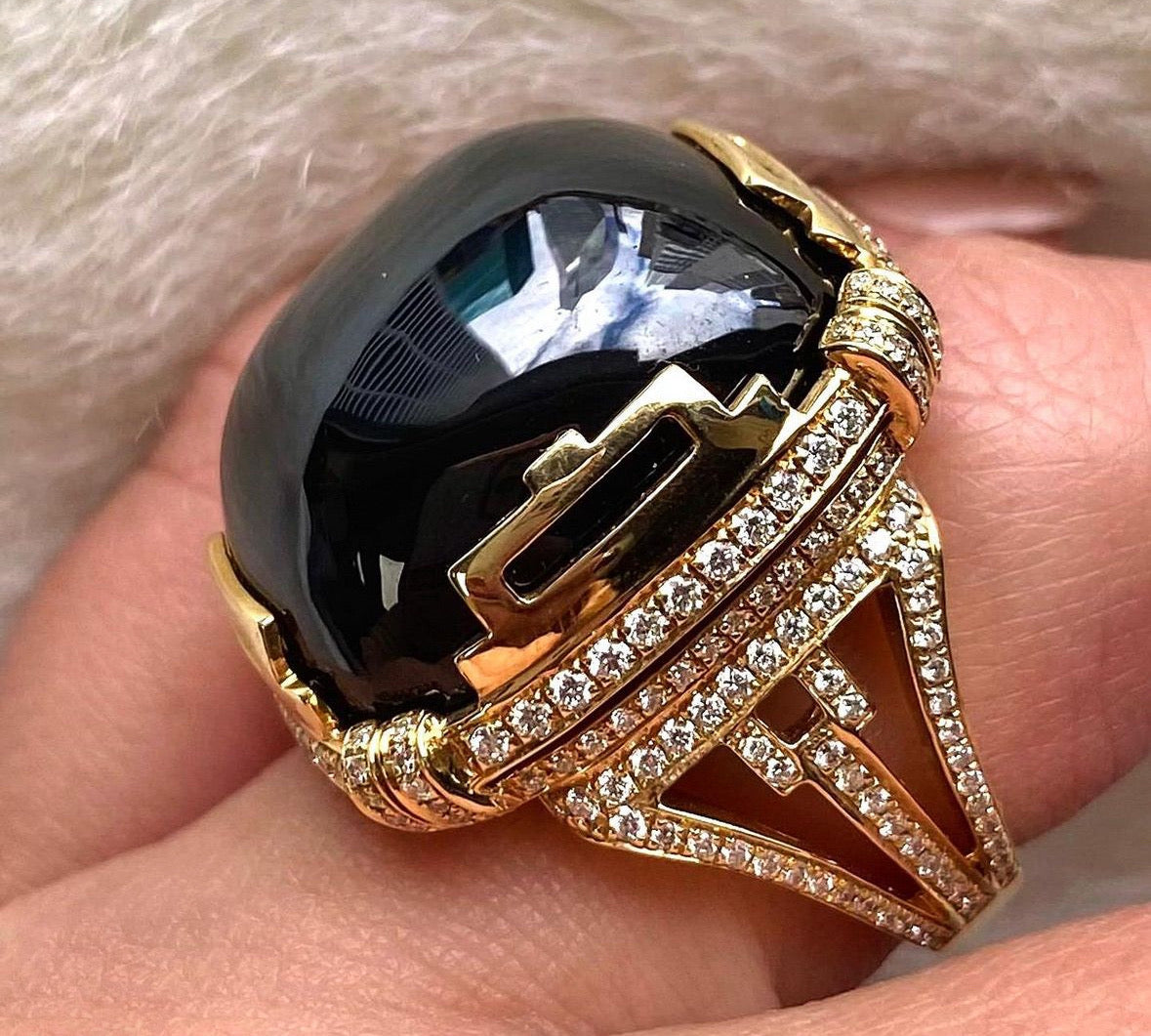 High Dome Cabochon Ring with Diamonds Statement Ring Goshwara