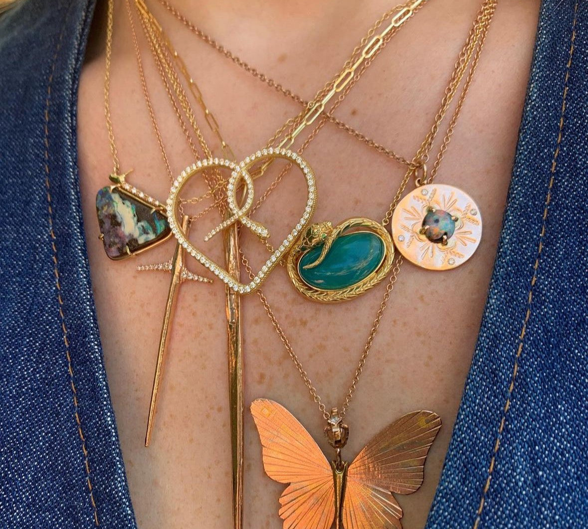 Diamond Snake Heart Necklace Pendant Necklace Perez Bitan