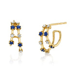 Stone Diamond Half-Huggie Hoop Huggie Earrings Roseark Deux Sapphire+Diamond Pair