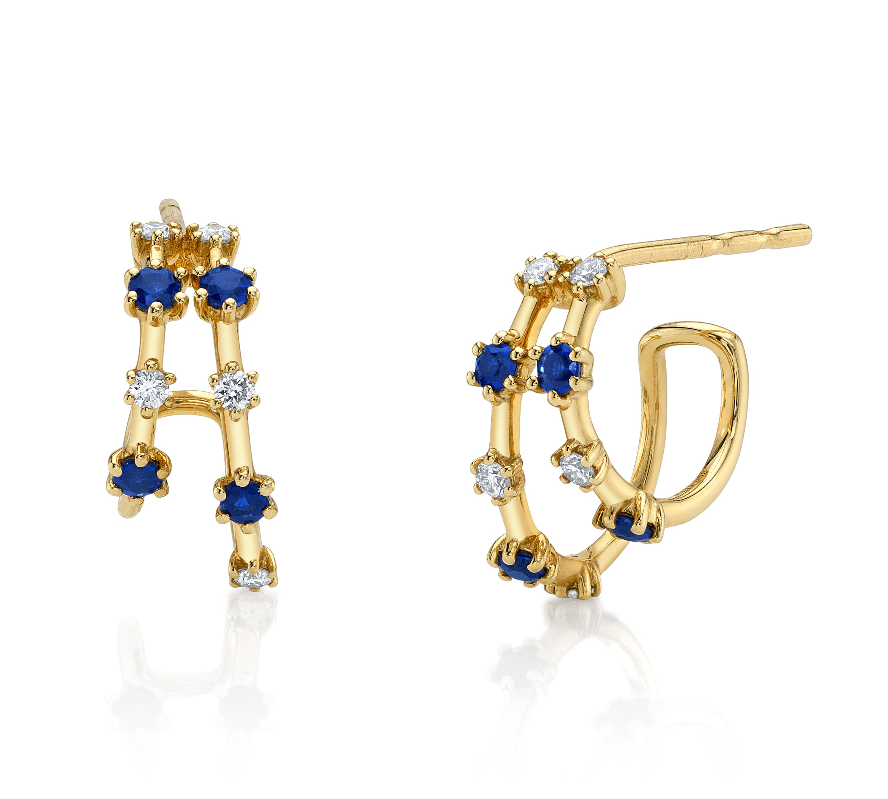 Stone Diamond Half-Huggie Hoop Huggie Earrings Roseark Deux Sapphire+Diamond Pair