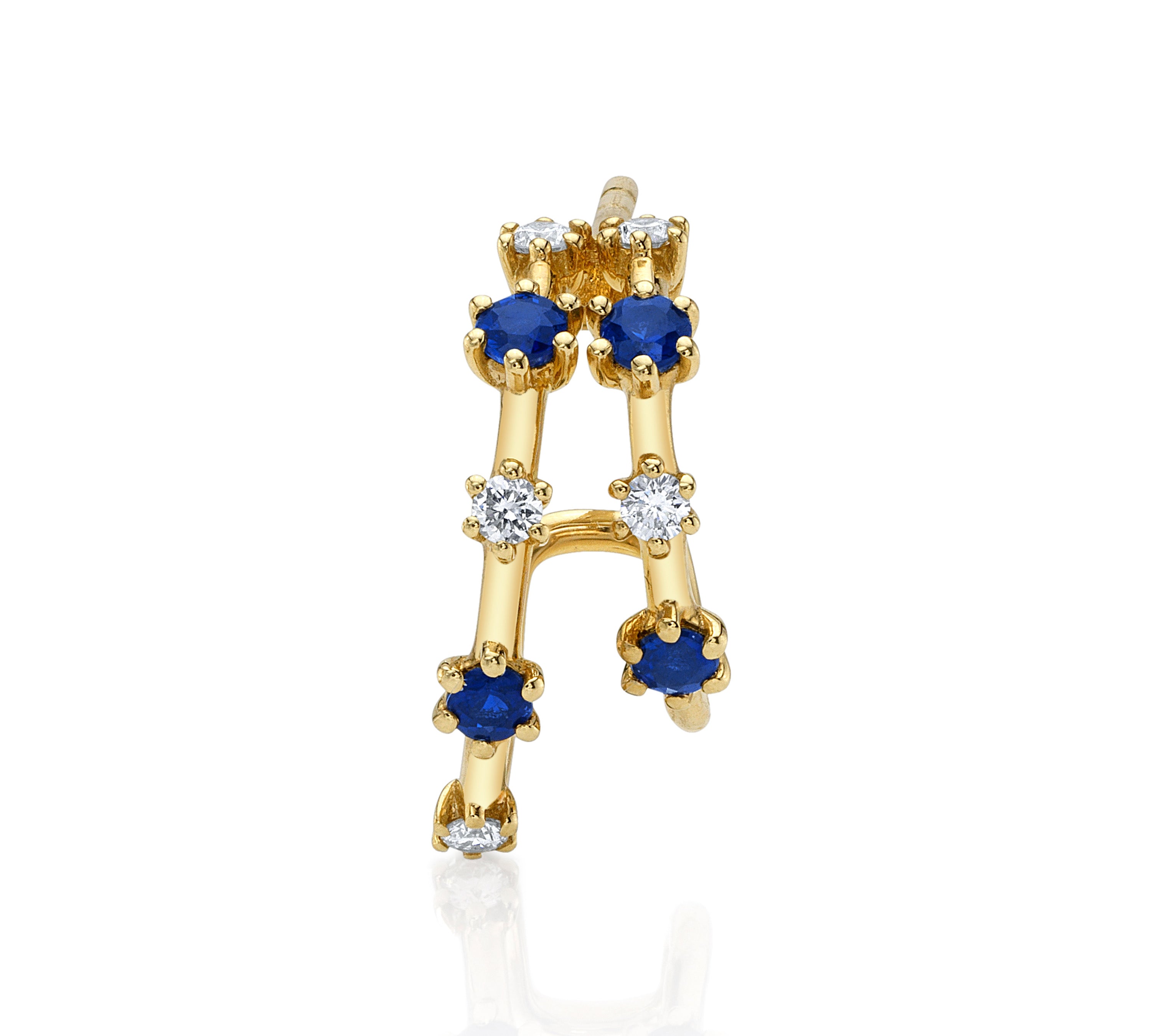 Stone Diamond Half-Huggie Hoop Huggie Earrings Roseark Deux Sapphire+Diamond Single Left