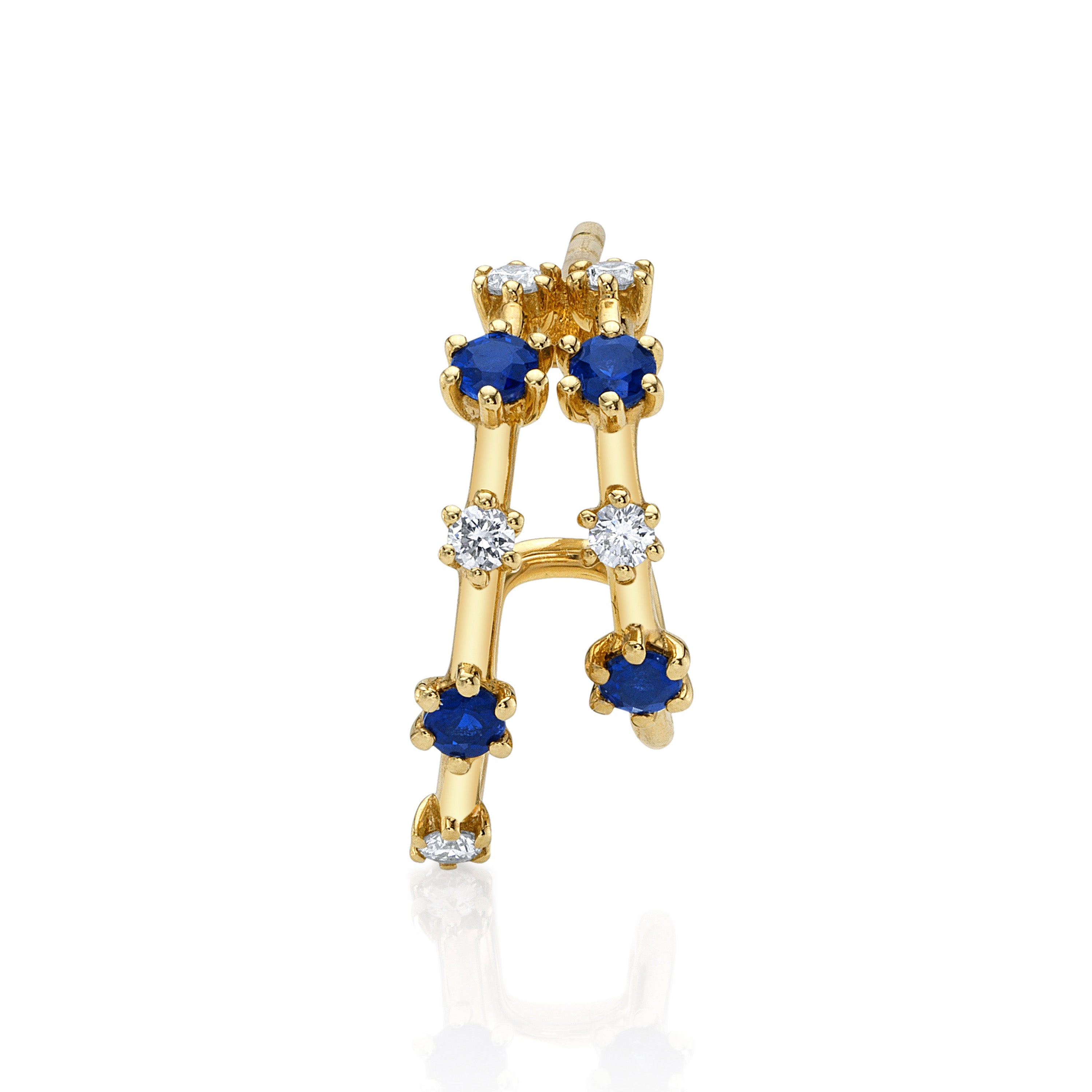 Stone Diamond Half-Huggie Hoop Huggie Earrings Roseark Deux Sapphire+Diamond Single Left