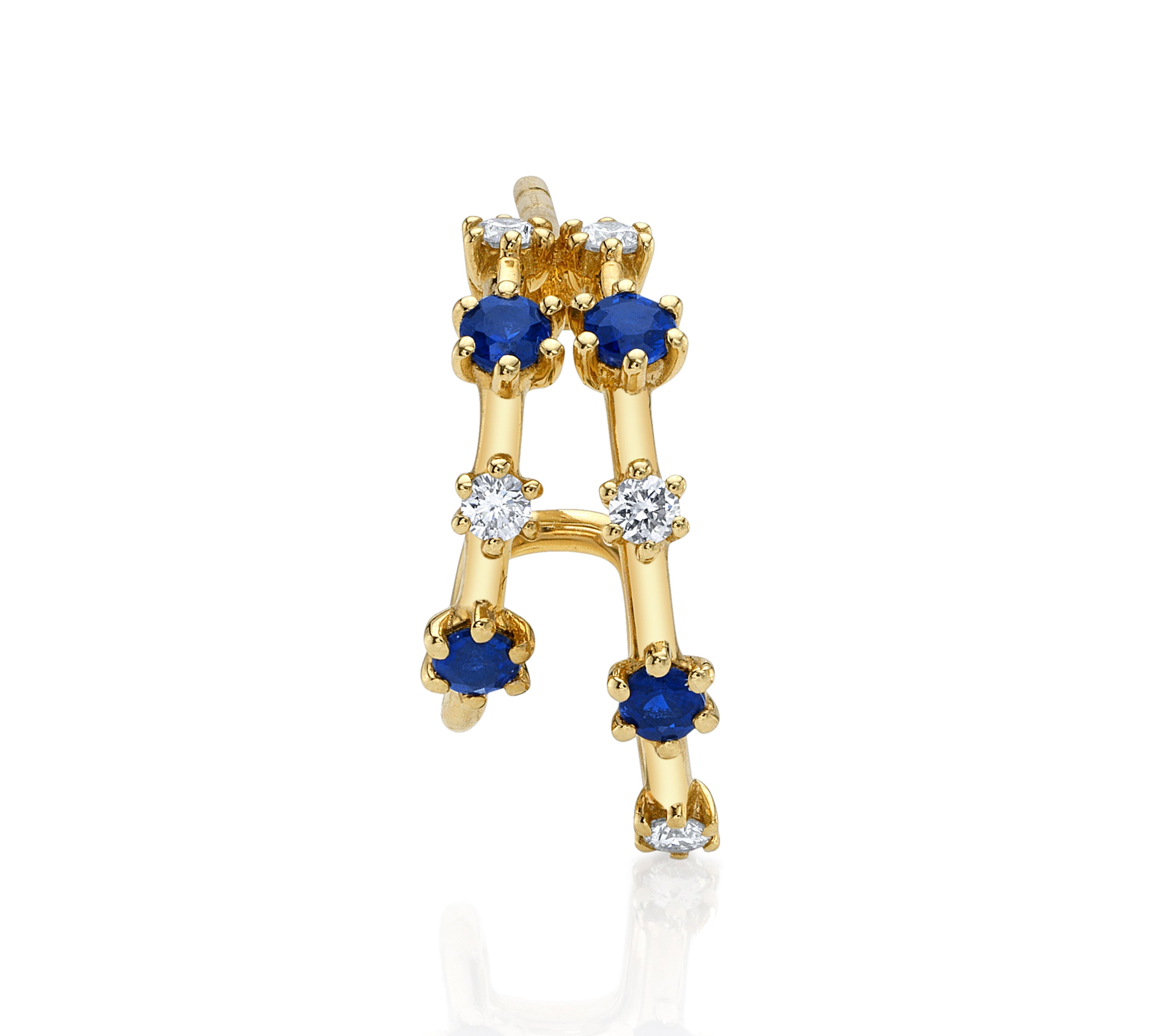 Stone Diamond Half-Huggie Hoop Huggie Earrings Roseark Deux Sapphire+Diamond Single Right