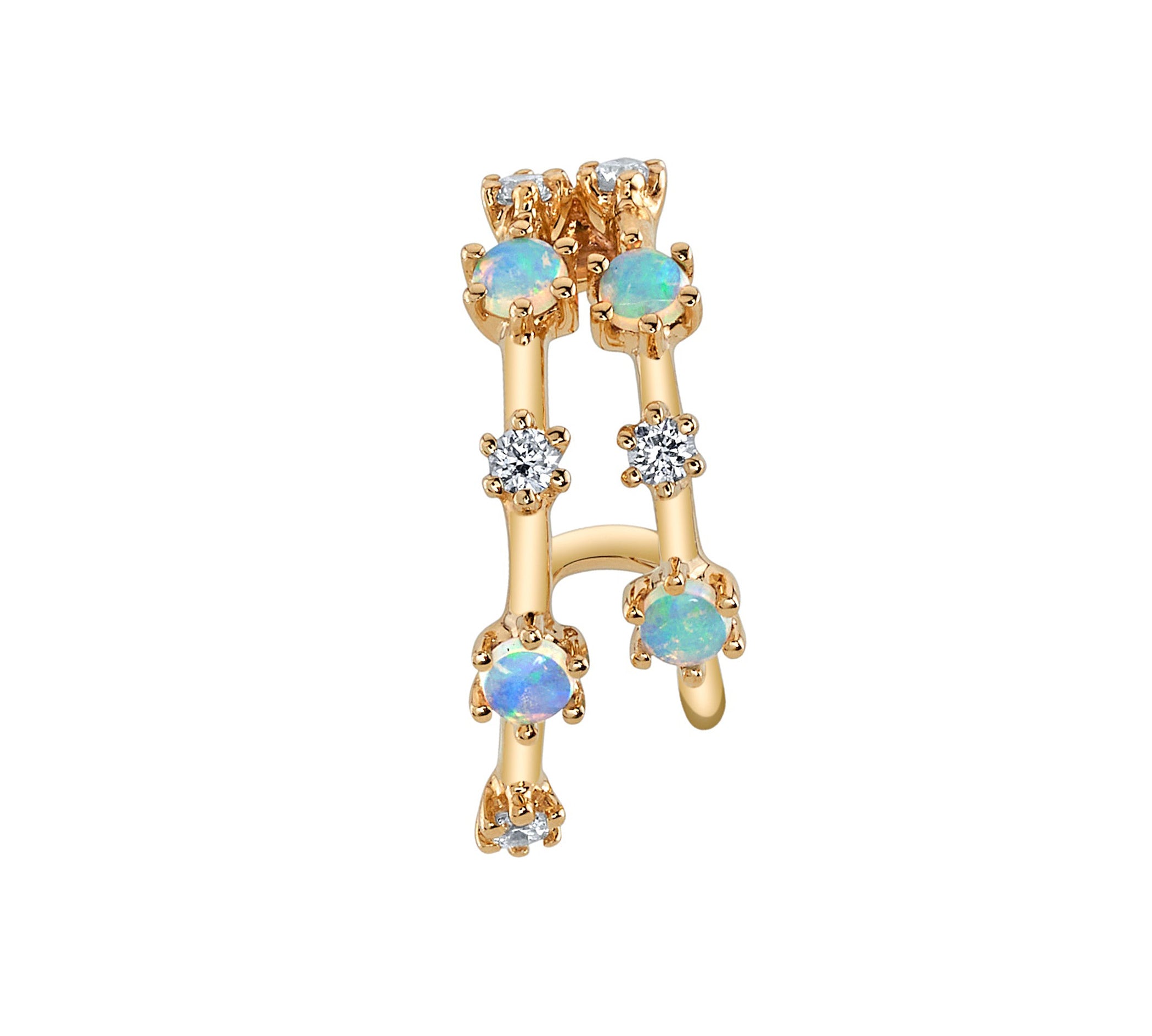 Stone Diamond Half-Huggie Hoop Huggie Earrings Roseark Deux Opal+Diamond Single Left
