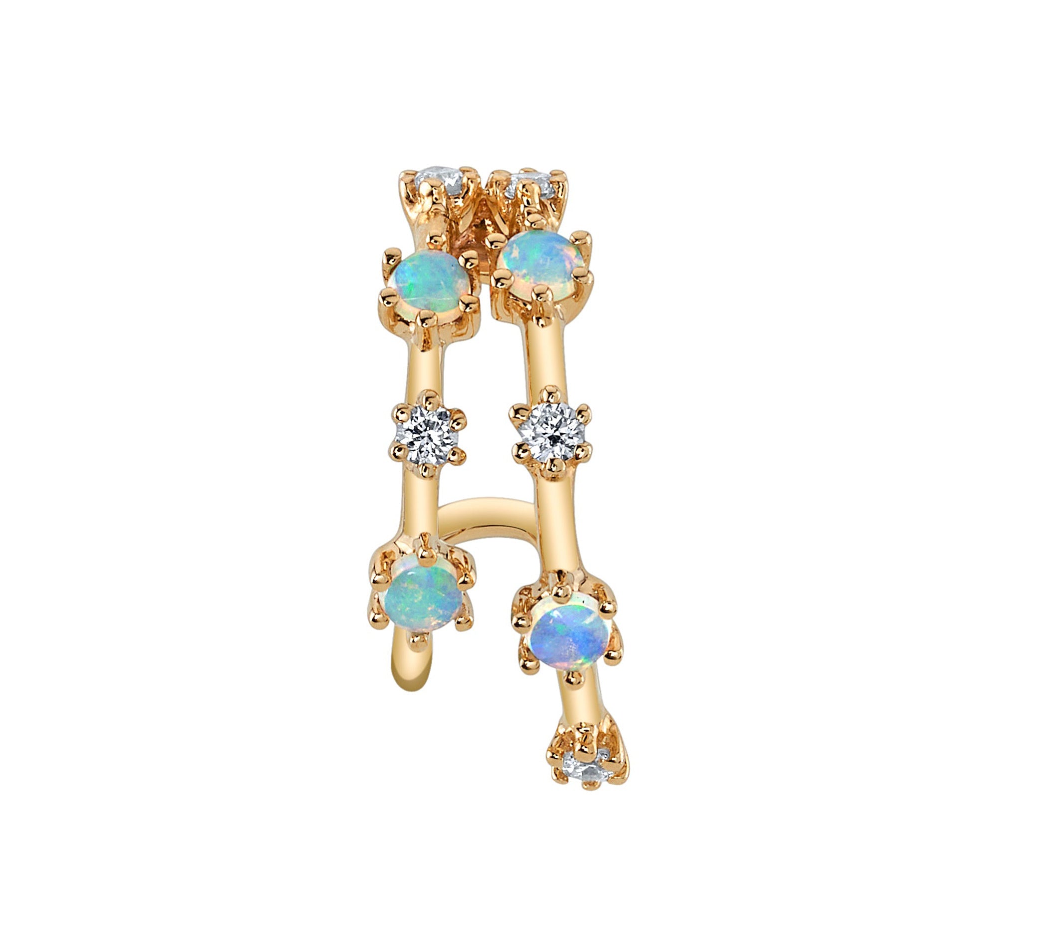 Stone Diamond Half-Huggie Hoop Huggie Earrings Roseark Deux Opal+Diamond Single Right
