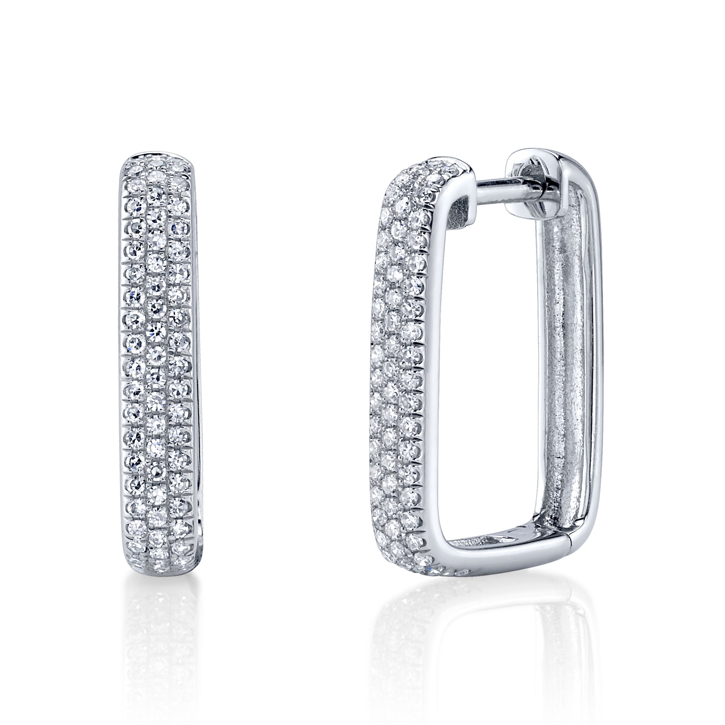 Pave Diamond Rectangle Hoop Hoop Earrings Roseark Deux Pair White Gold