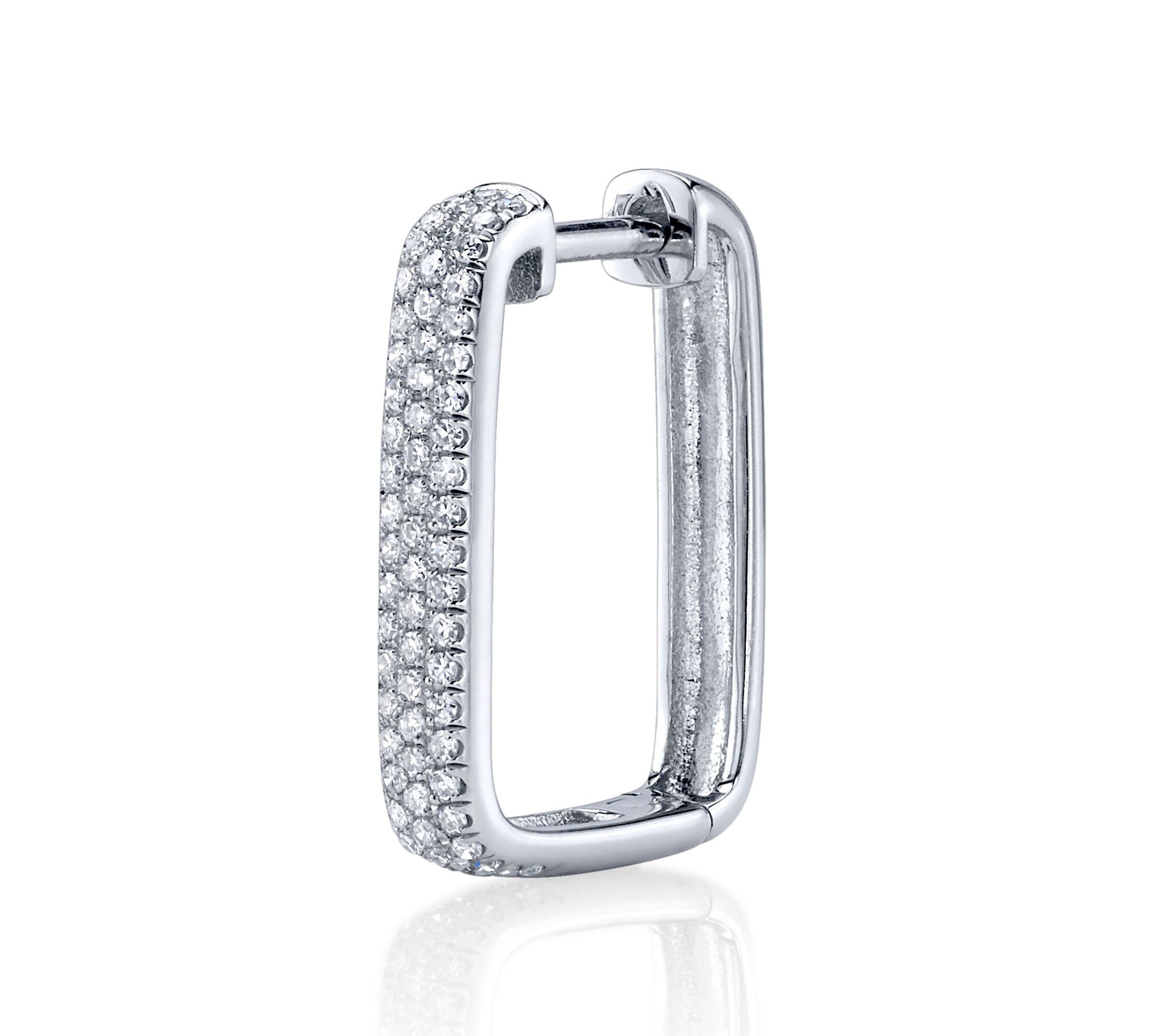 Pave Diamond Rectangle Hoop Hoop Earrings Roseark Deux Single White Gold