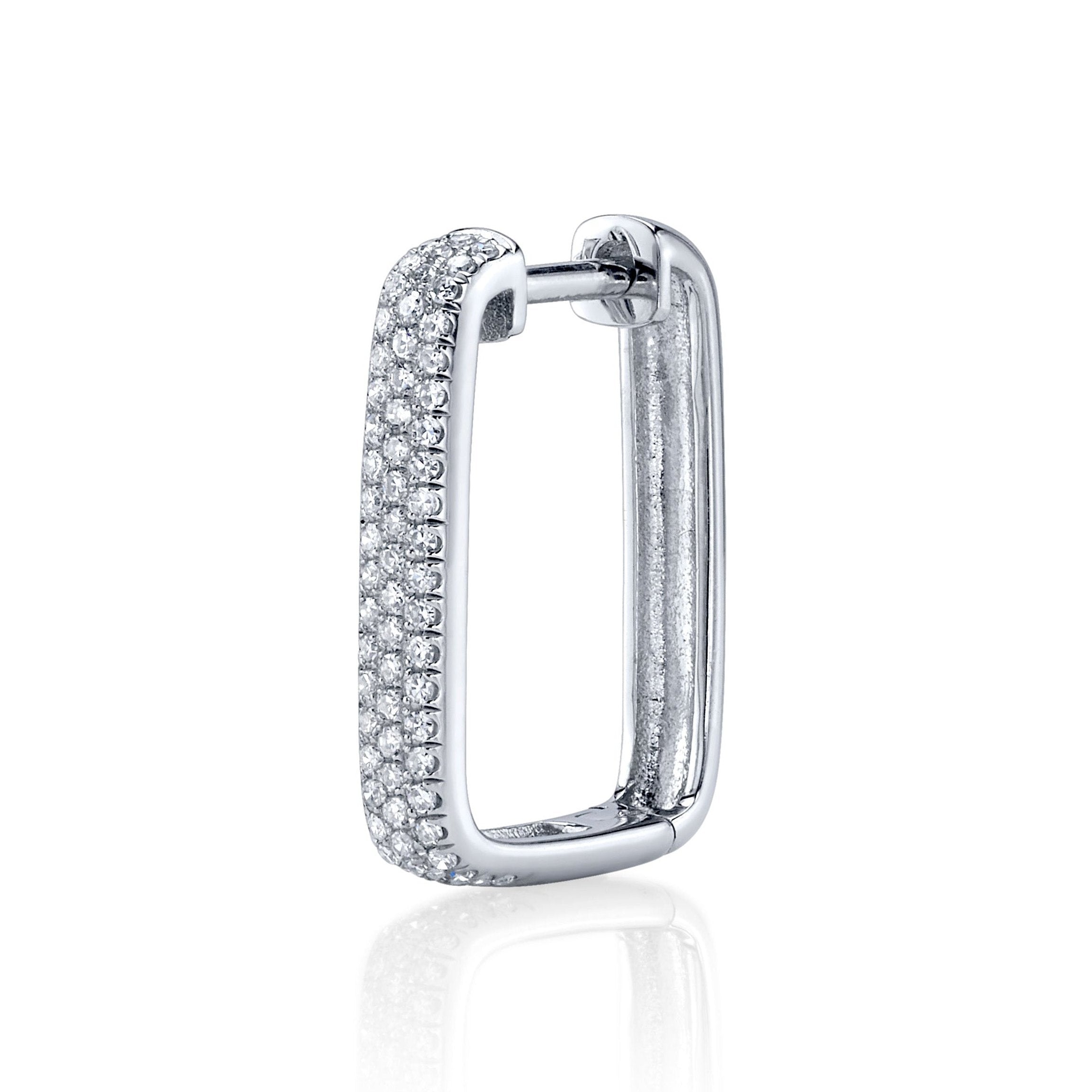 Pave Diamond Rectangle Hoop Hoop Earrings Roseark Deux Single White Gold