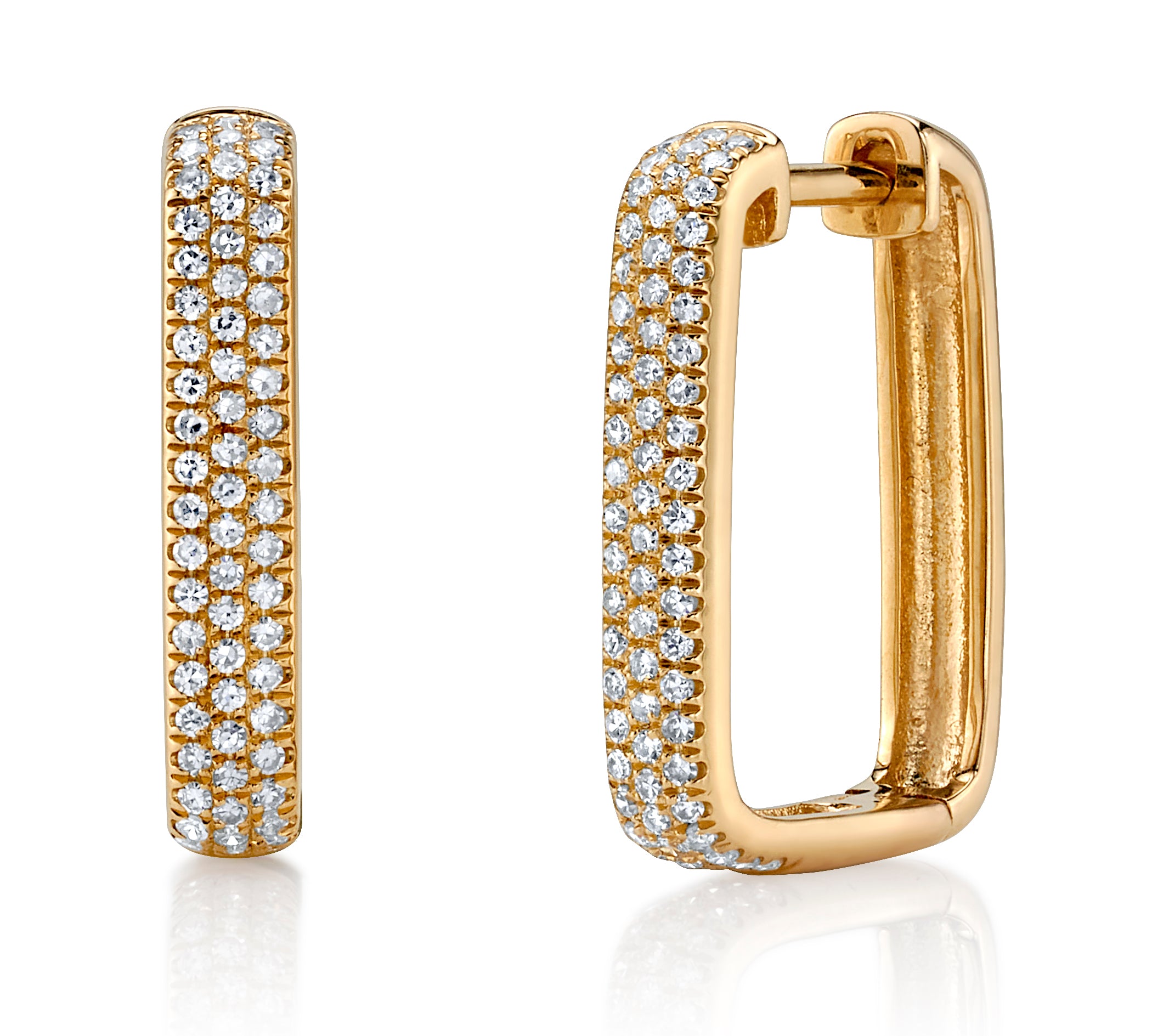 Pave Diamond Rectangle Hoop Hoop Earrings Roseark Deux Pair Yellow Gold