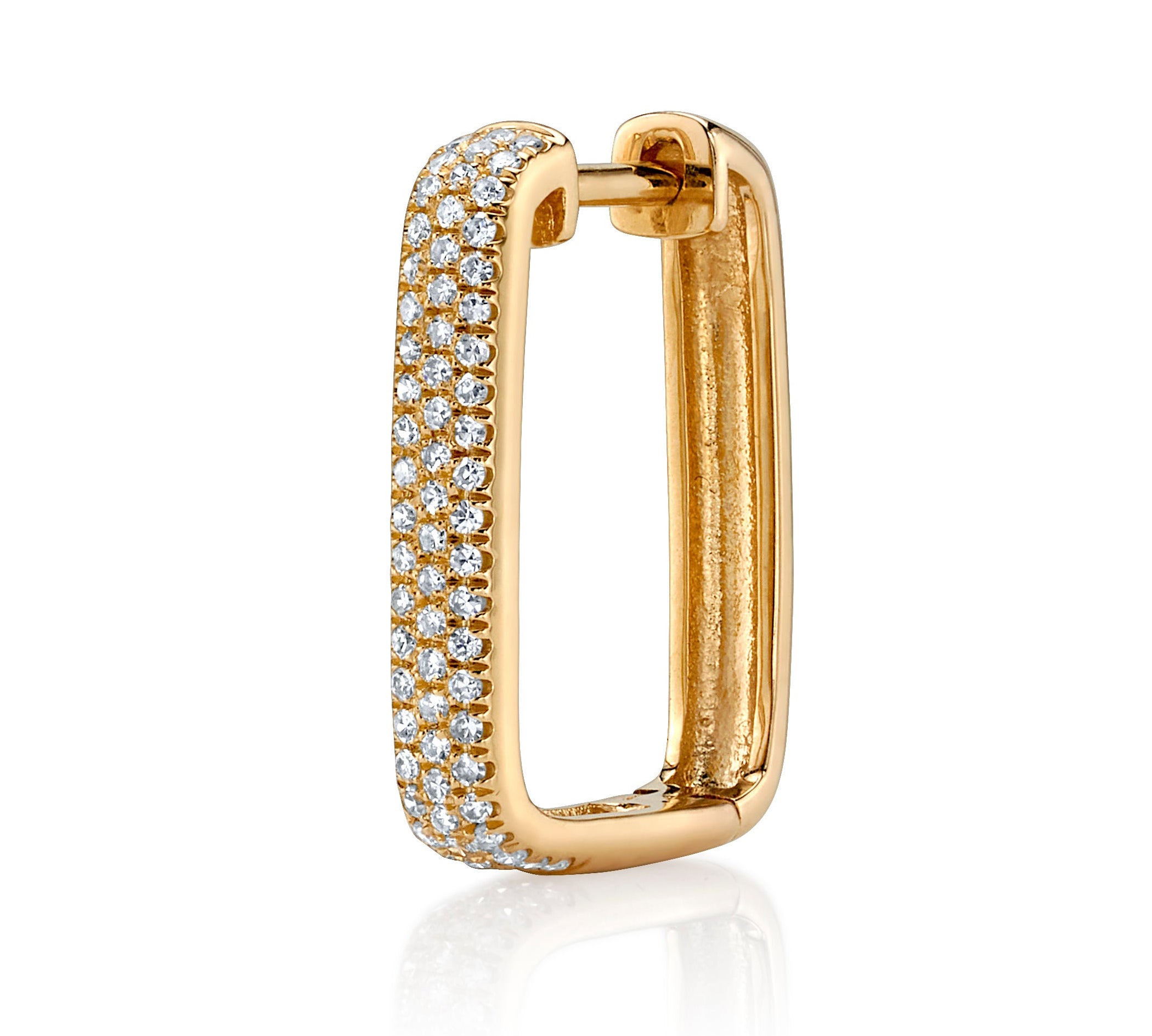 Pave Diamond Rectangle Hoop Hoop Earrings Roseark Deux Single Yellow Gold