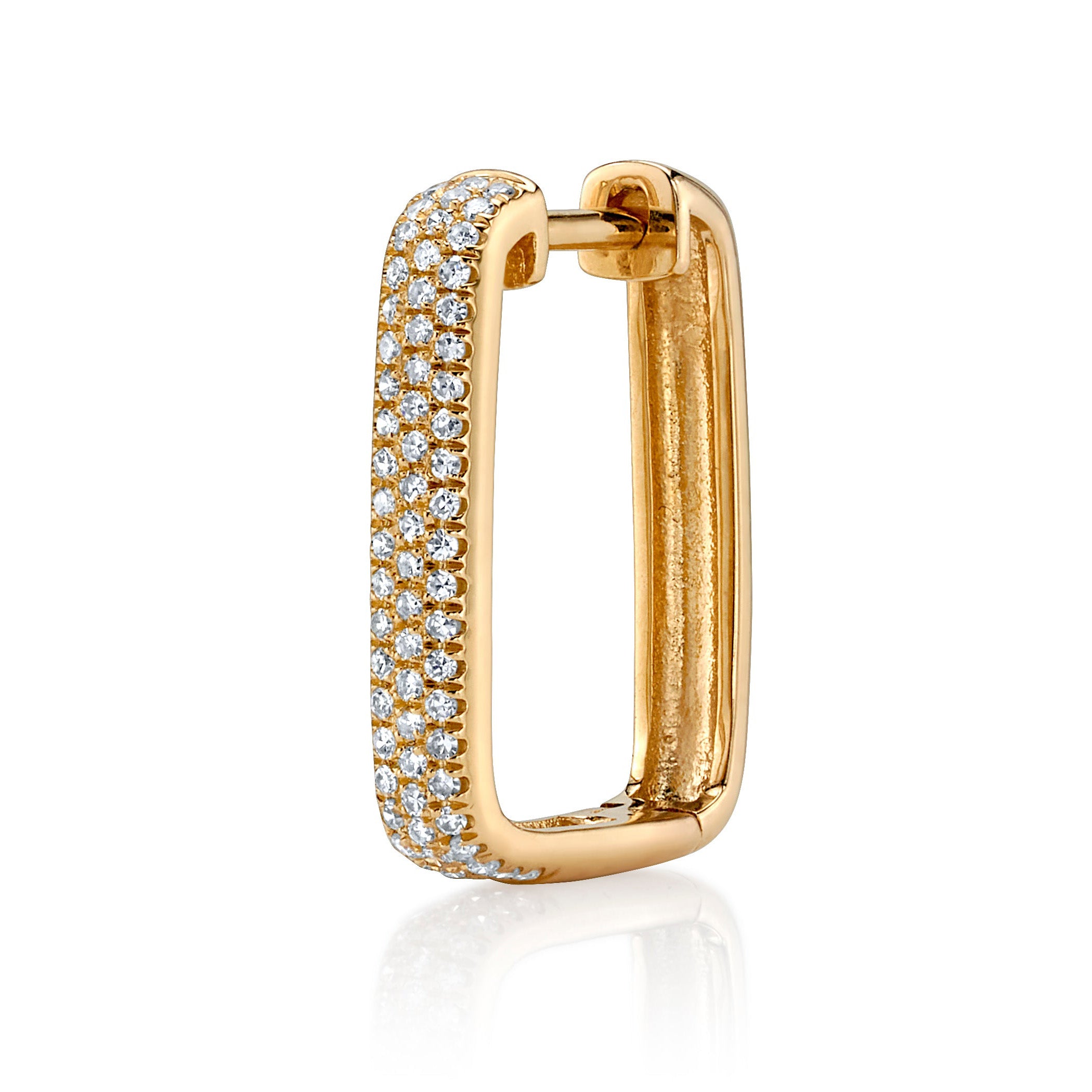 Pave Diamond Rectangle Hoop Hoop Earrings Roseark Deux Single Yellow Gold