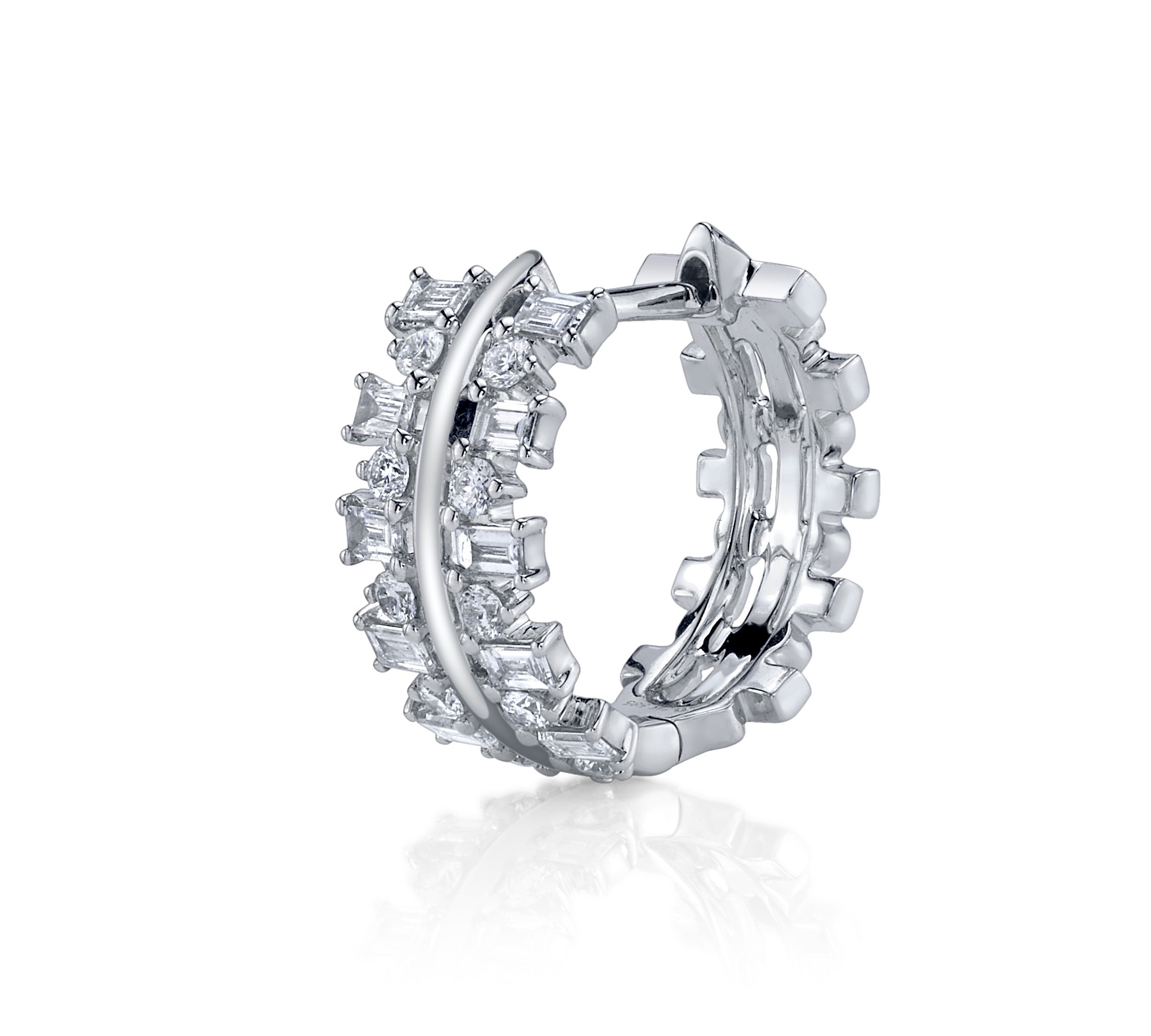 Baguette Diamond Trail Huggie Huggie Earrings Roseark Deux White Gold
