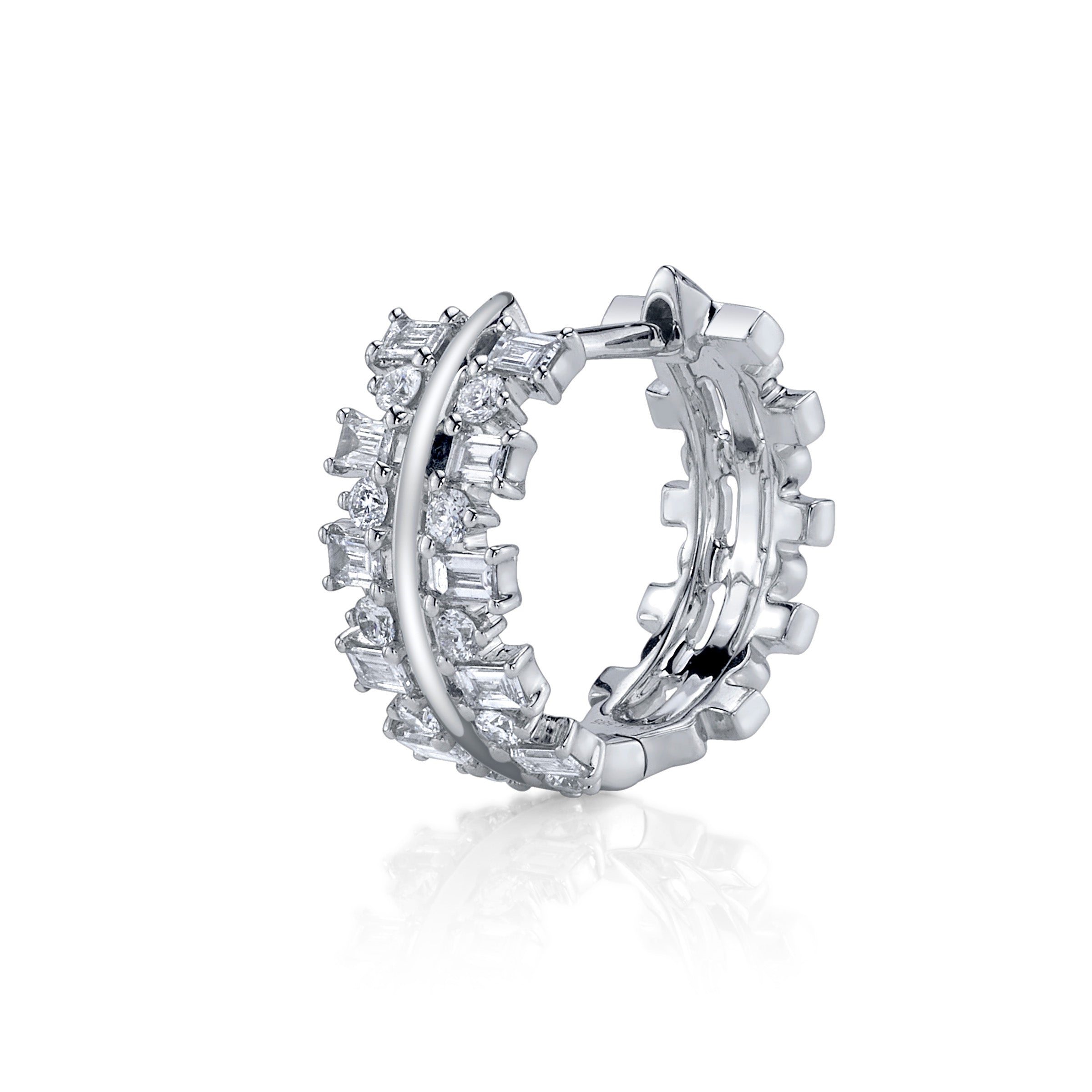Baguette Diamond Trail Huggie Huggie Earrings Roseark Deux White Gold
