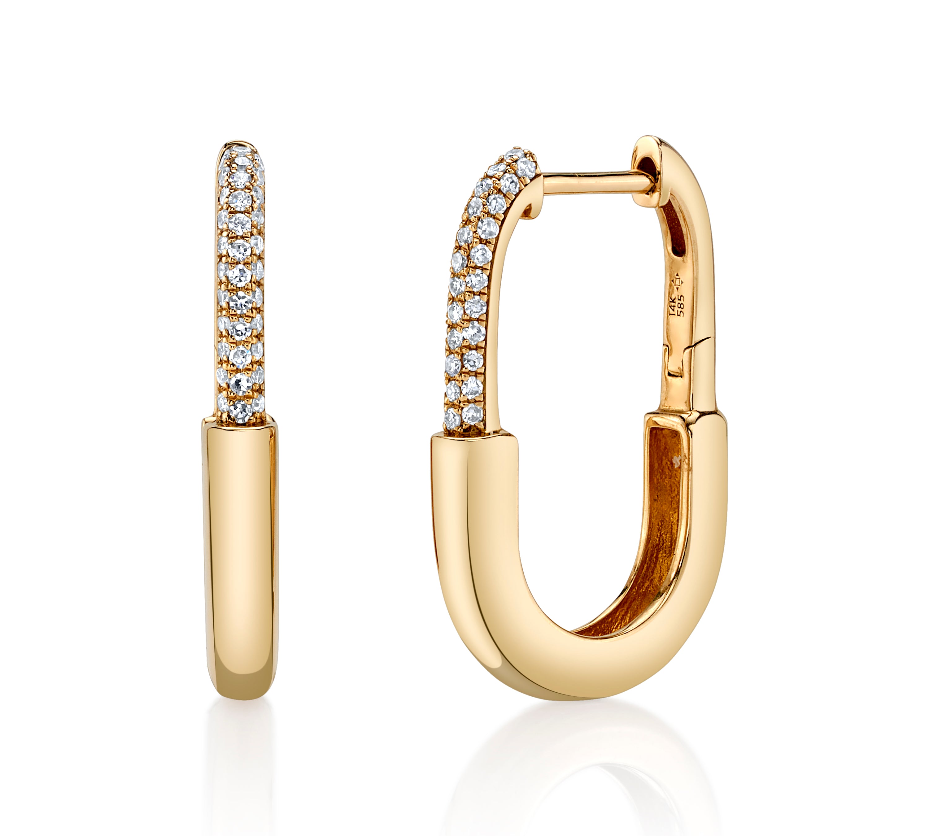 Pave Diamond Carabiner Hoop Hoop Earrings Roseark Deux Pair Yellow Gold