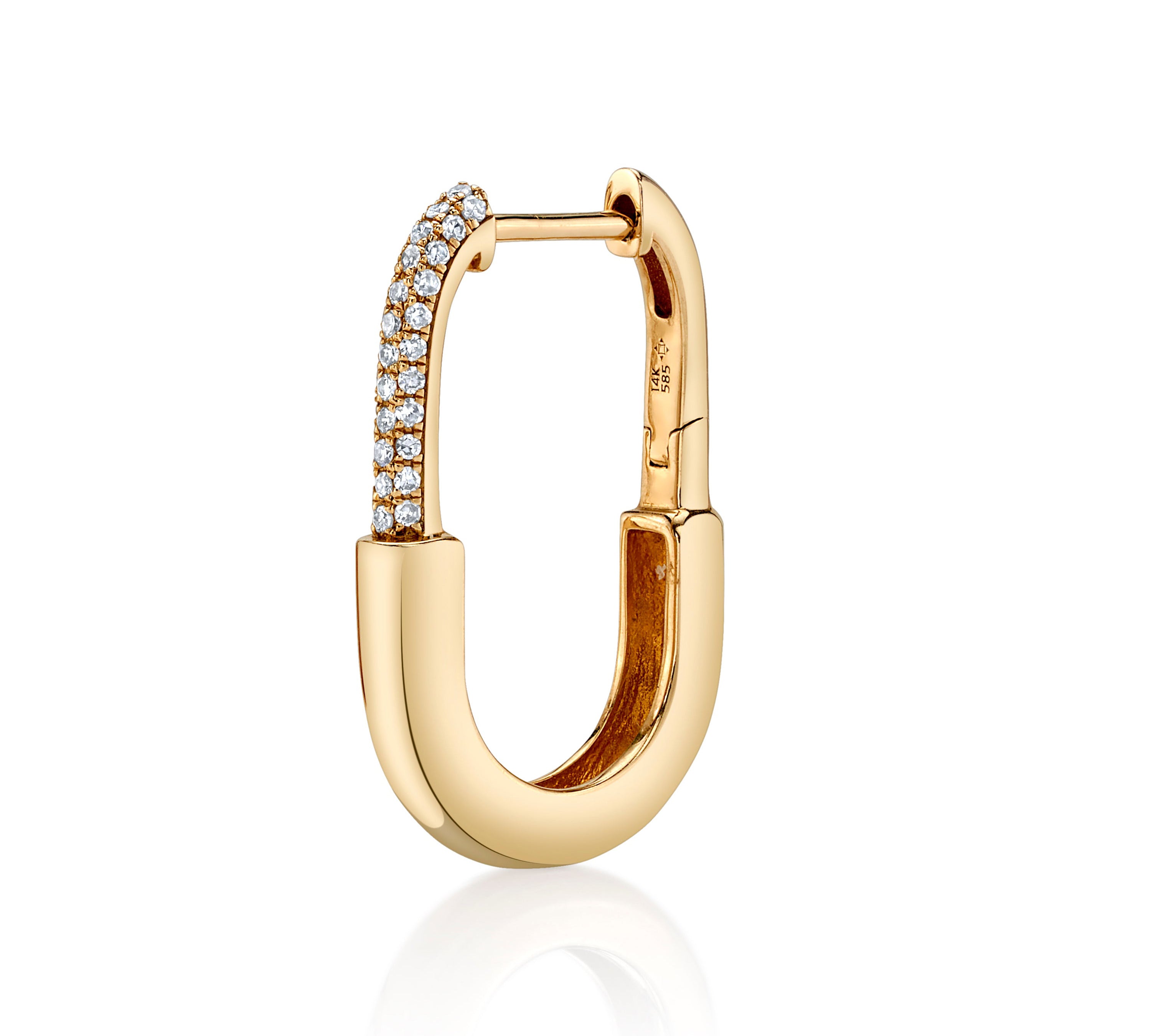 Pave Diamond Carabiner Hoop Hoop Earrings Roseark Deux Single Yellow Gold