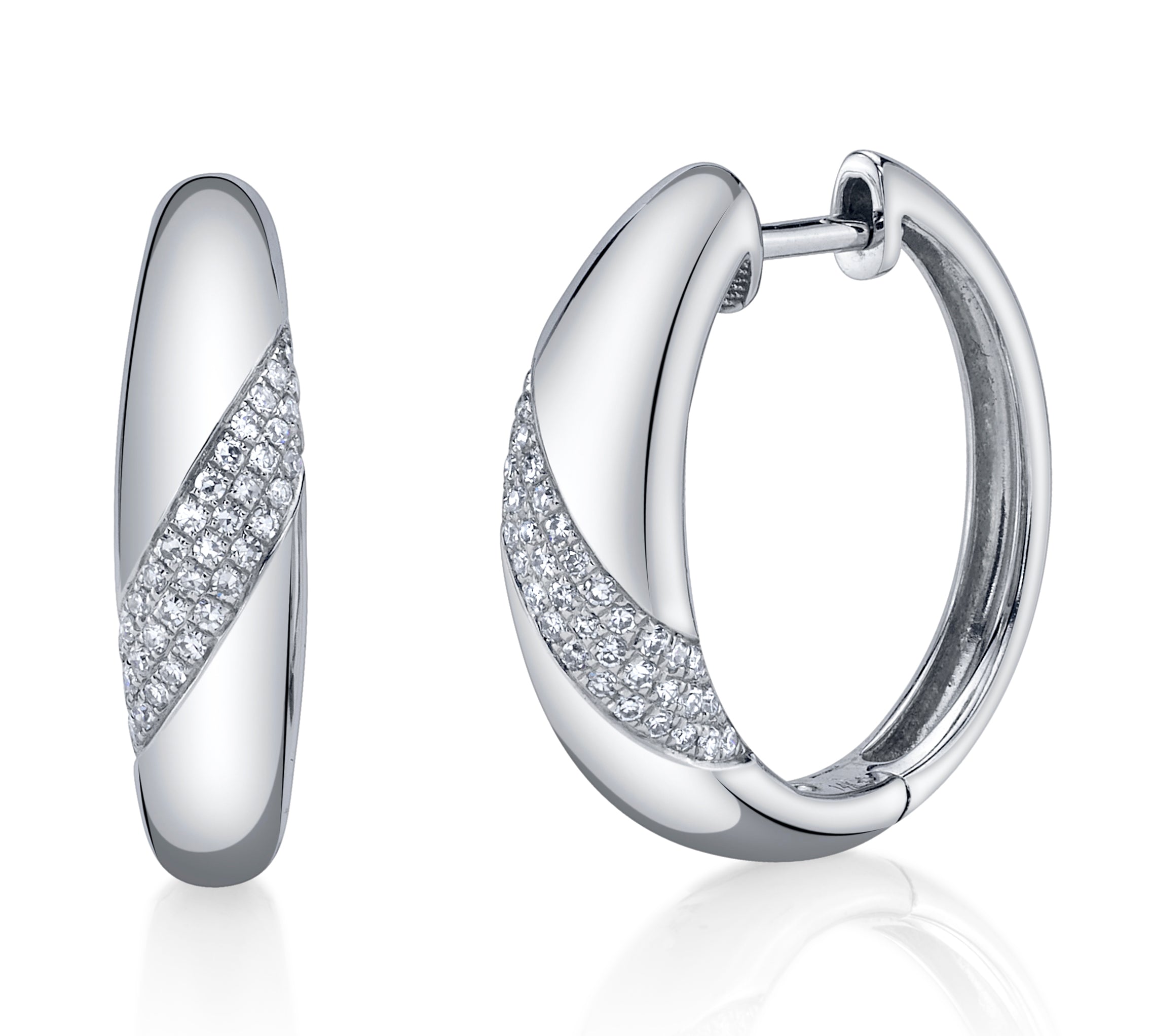 White Diamond Hoops, Medium Hoop Earrings Roseark Deux