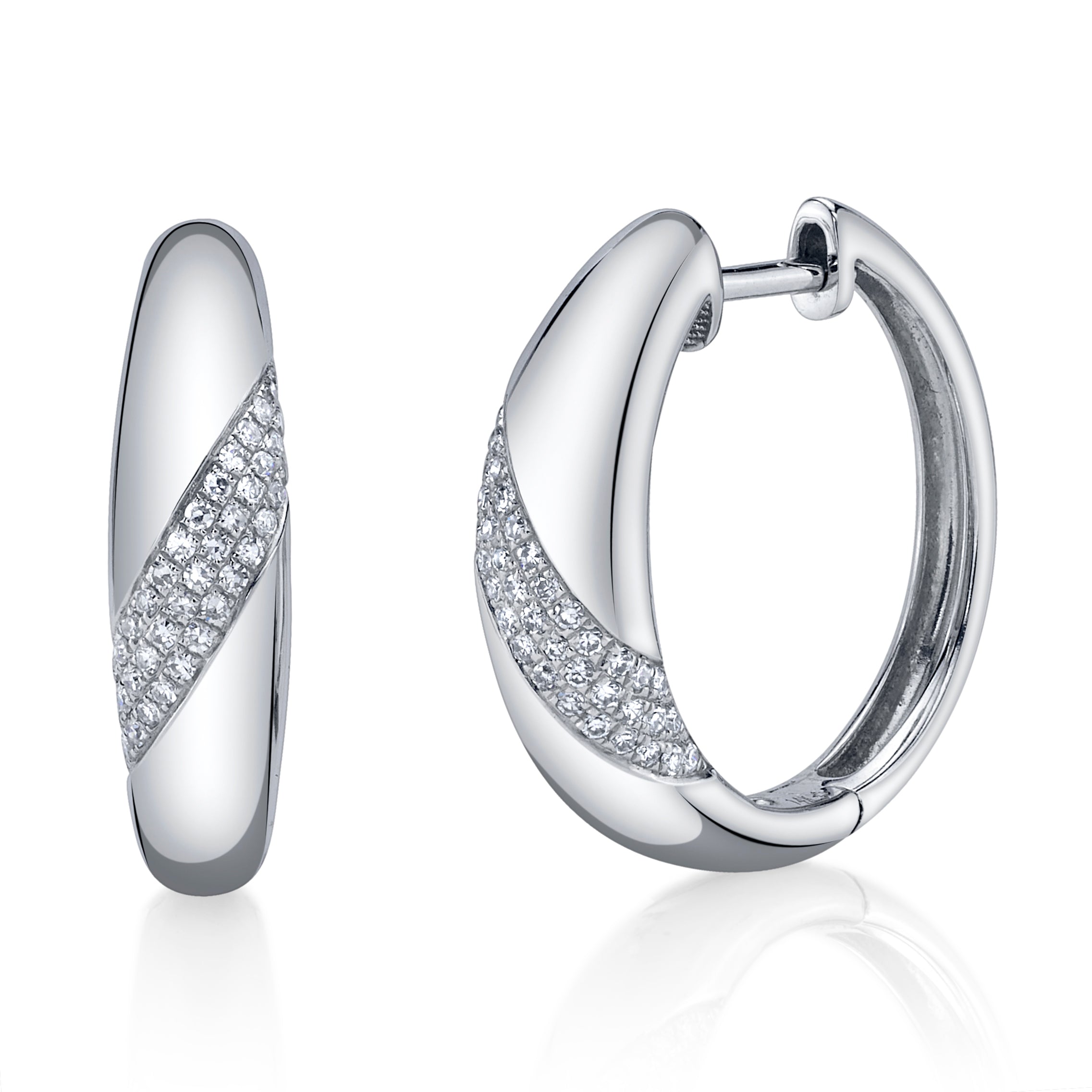 White Diamond Hoops, Medium Hoop Earrings Roseark Deux