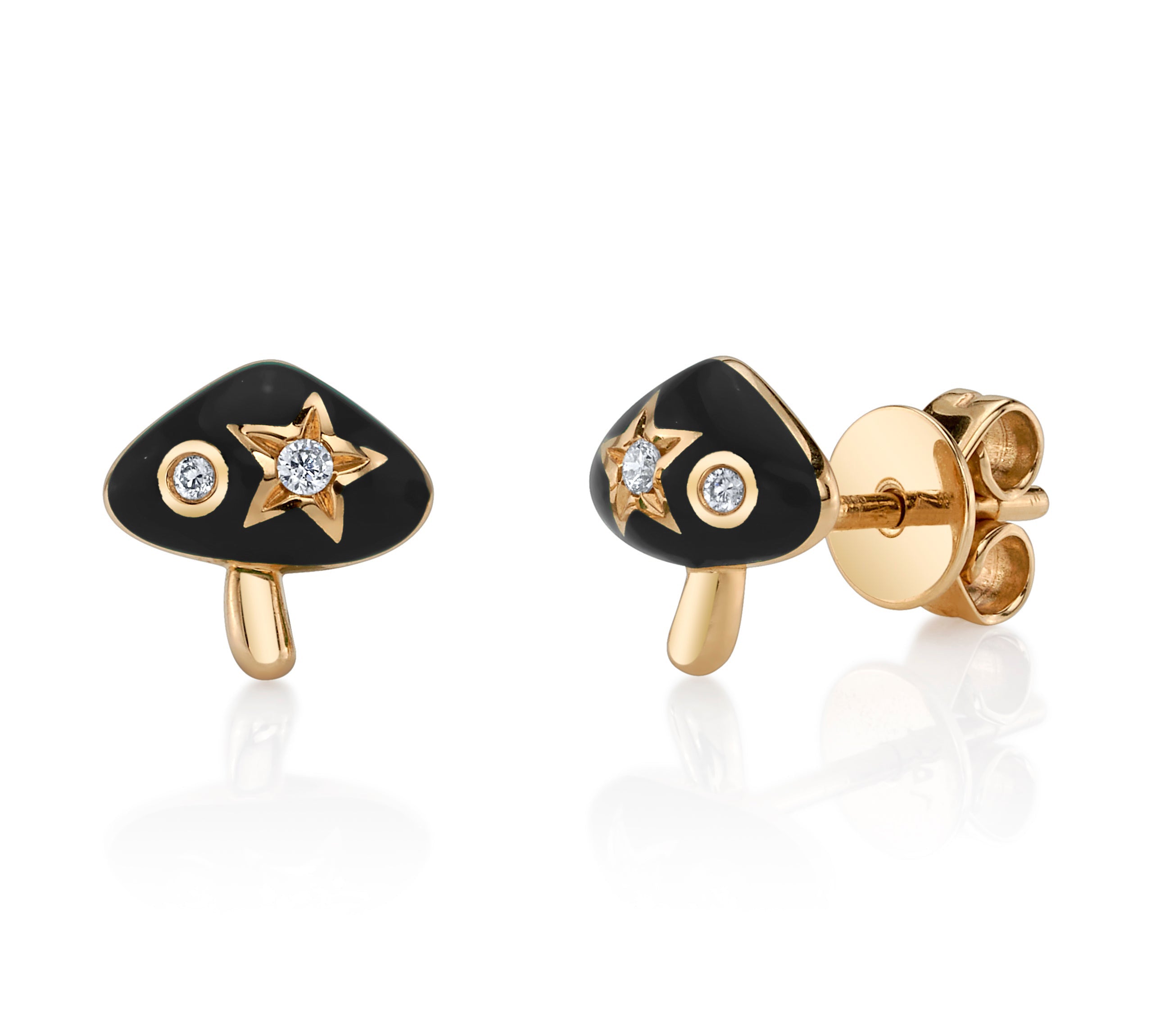 Green Enamel Mushroom Stud Stud Earrings Roseark Deux Black Pair