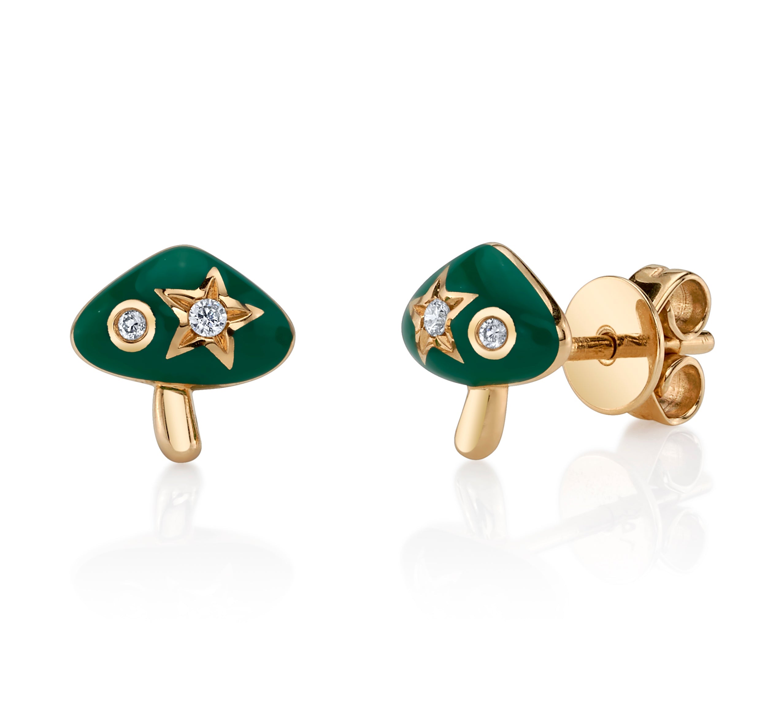 Green Enamel Mushroom Stud Stud Earrings Roseark Deux Green Pair