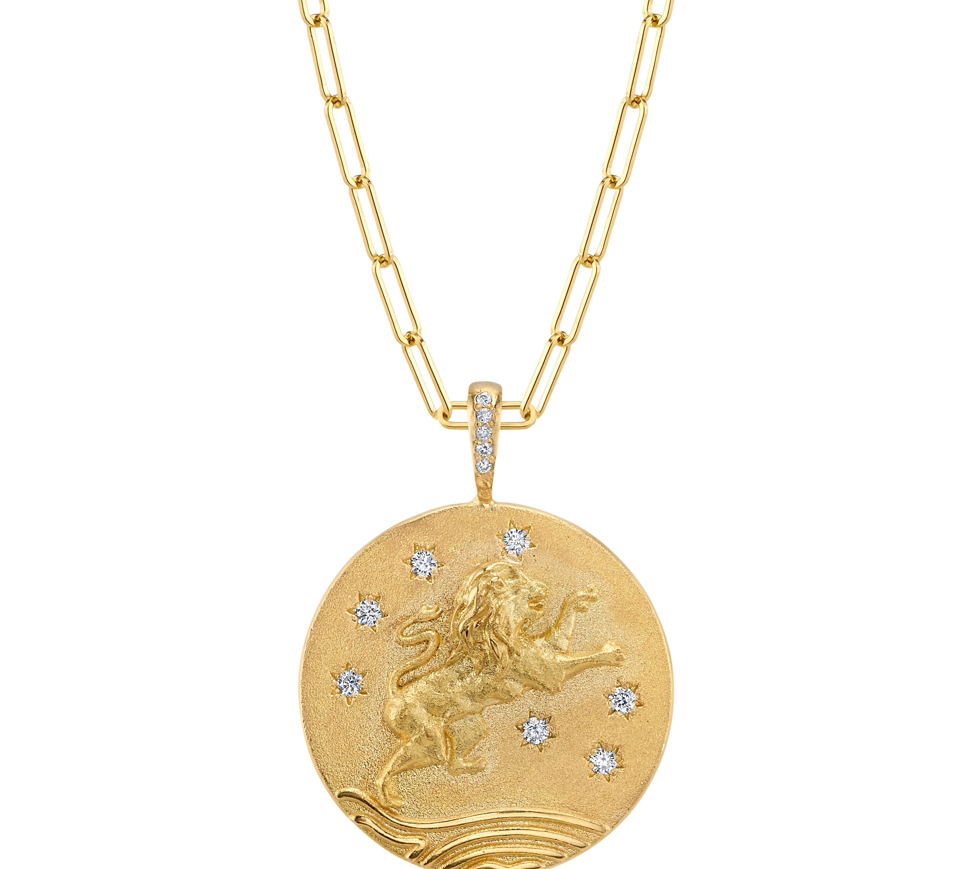 Lion of Judah, Chai Necklace with Star-Set Diamonds Pendant Necklace Perez Bitan