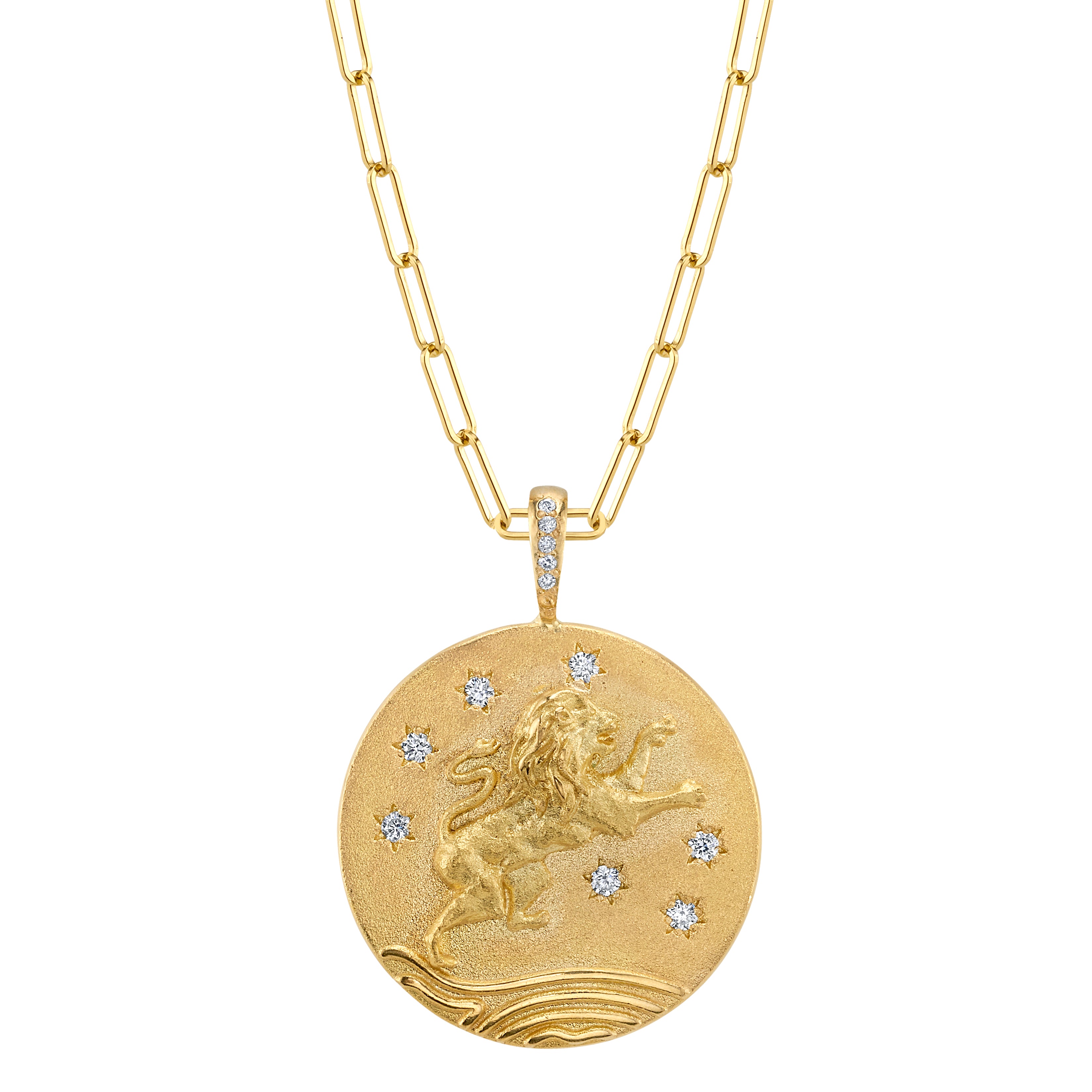 Lion of Judah, Chai Necklace with Star-Set Diamonds Pendant Necklace Perez Bitan