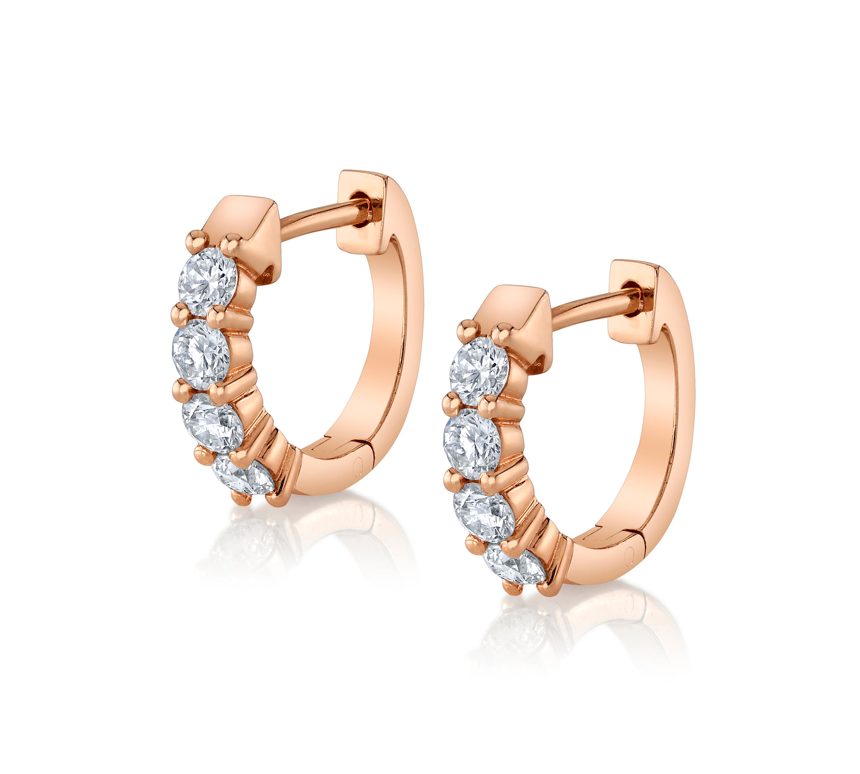 4-Diamond Huggie Huggie Earrings Roseark Deux Pair Rose gold