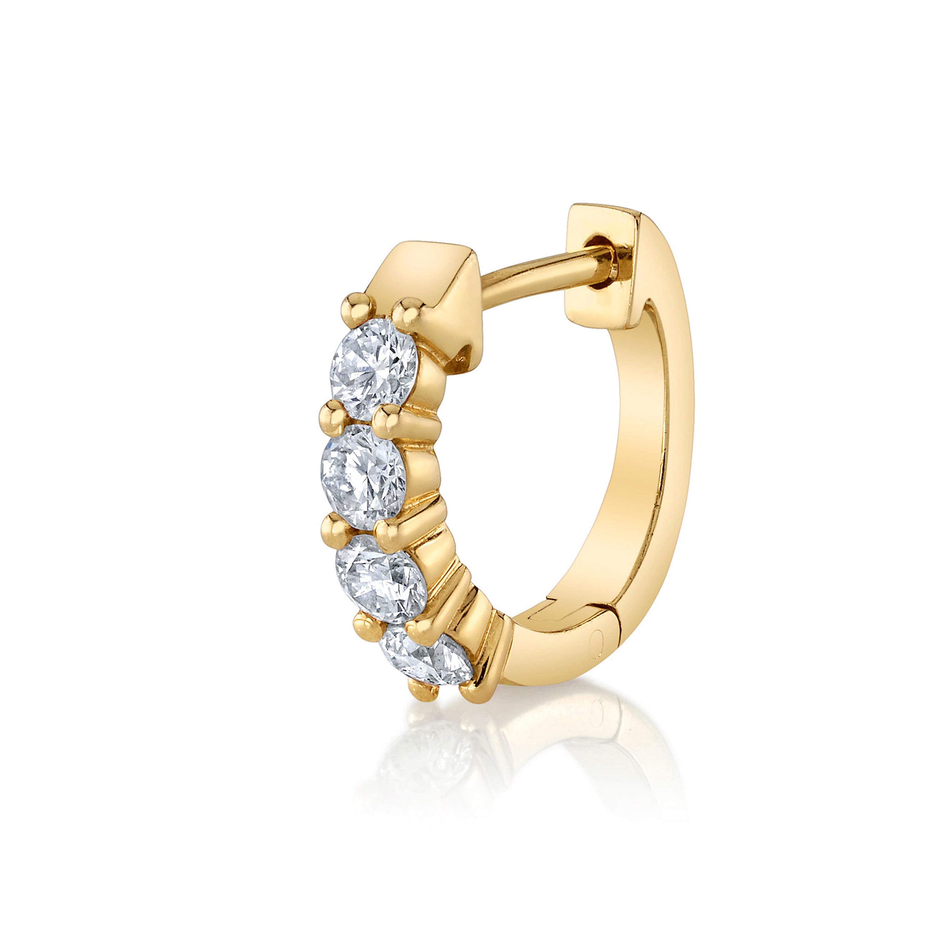 4-Diamond Huggie Huggie Earrings Roseark Deux Single Yellow Gold