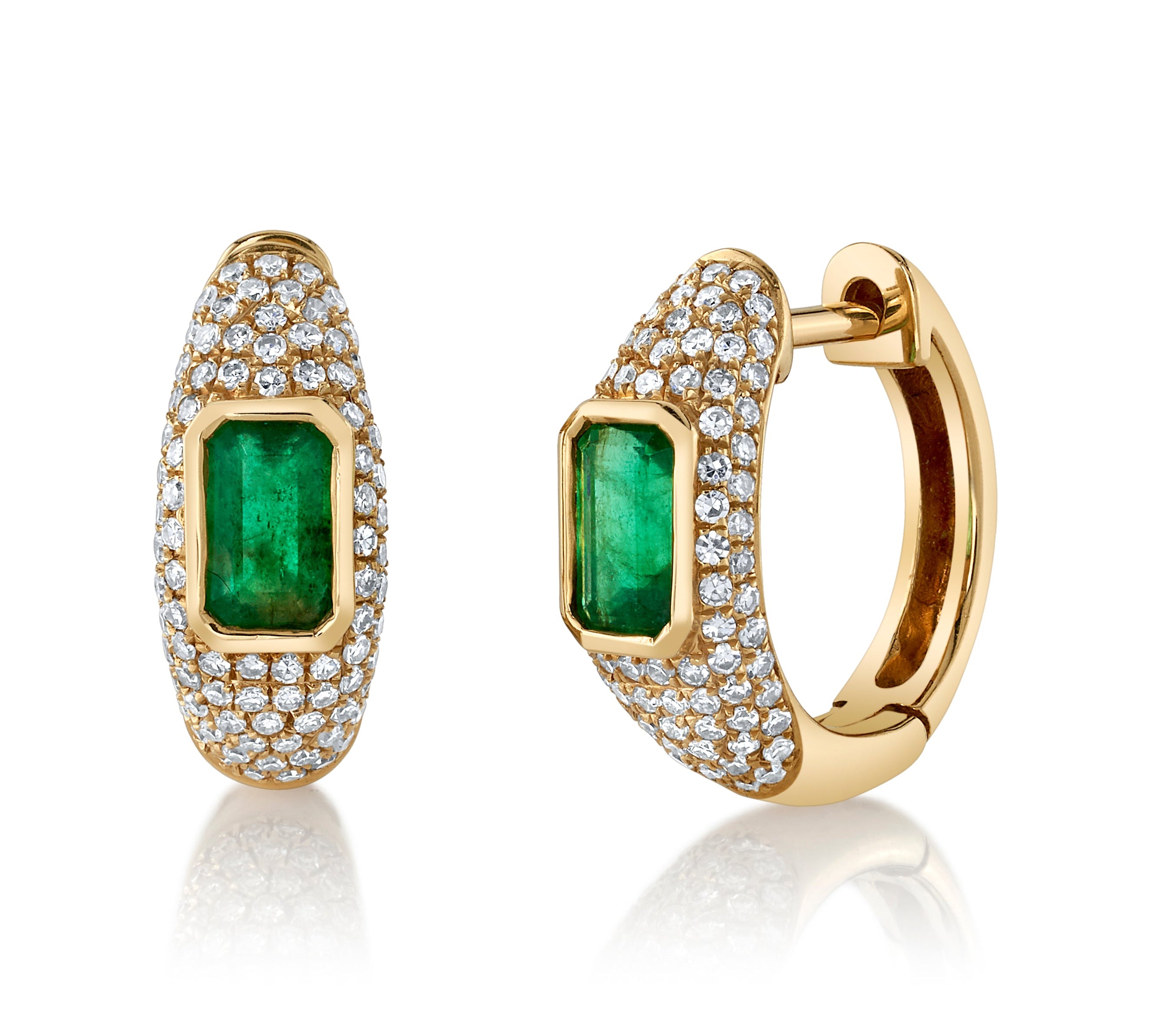 Pavé Diamond Emerald Huggie Huggie Earrings Roseark Deux Pair  
