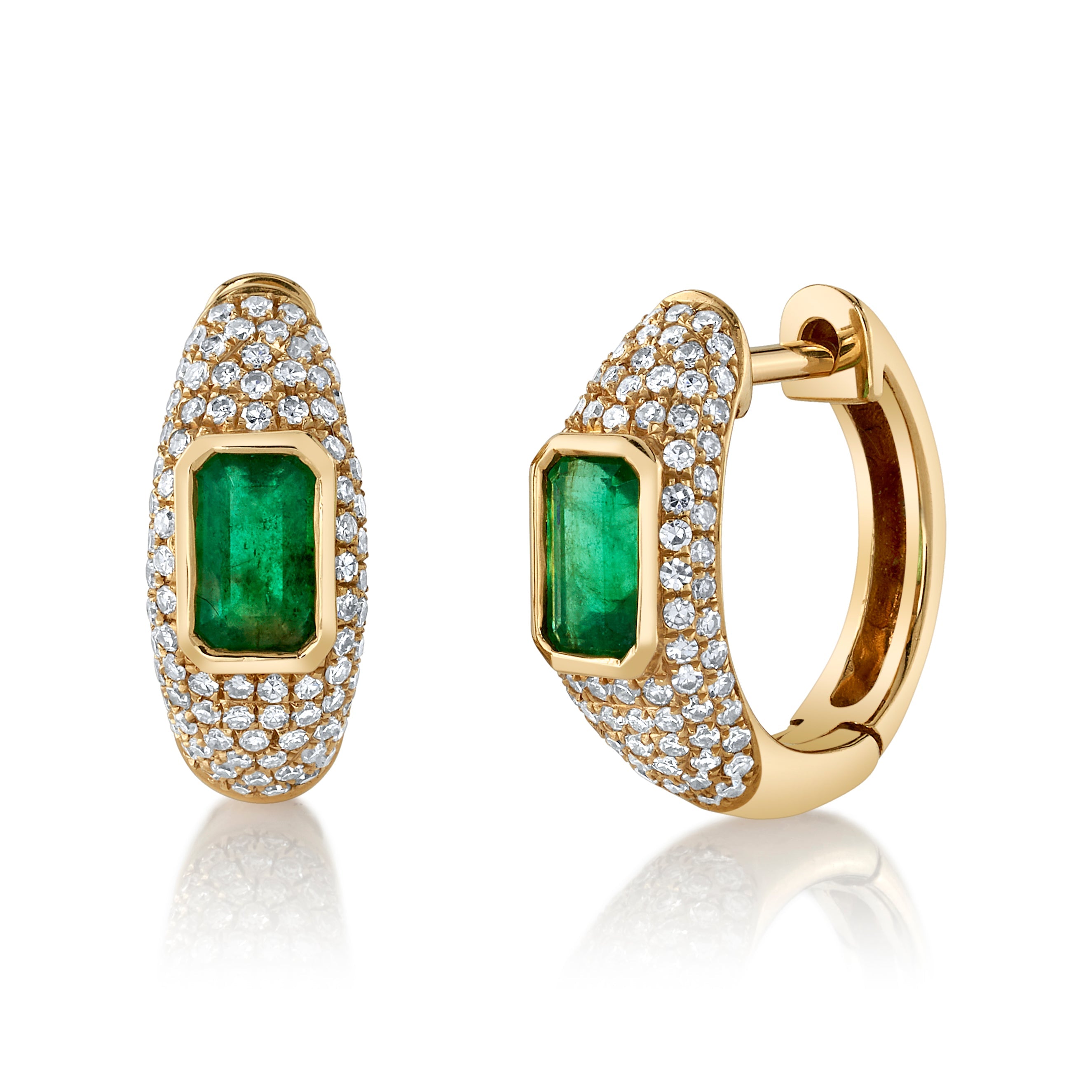 Pavé Diamond Emerald Huggie Huggie Earrings Roseark Deux Pair  