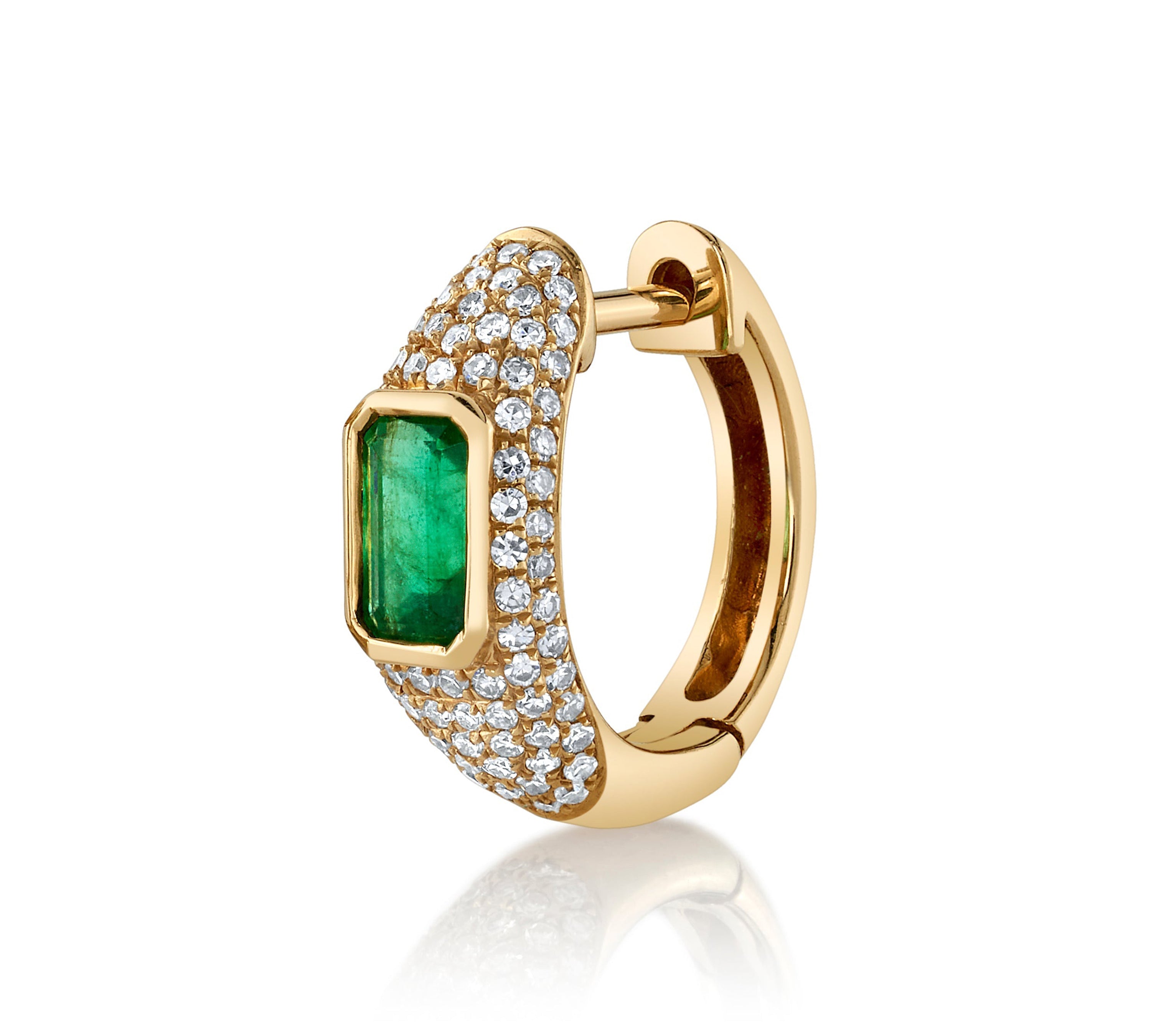 Pavé Diamond Emerald Huggie Huggie Earrings Roseark Deux Single  