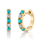 Alternating Diamond Stone Huggie Huggie Earrings Roseark Deux Pair Turquoise