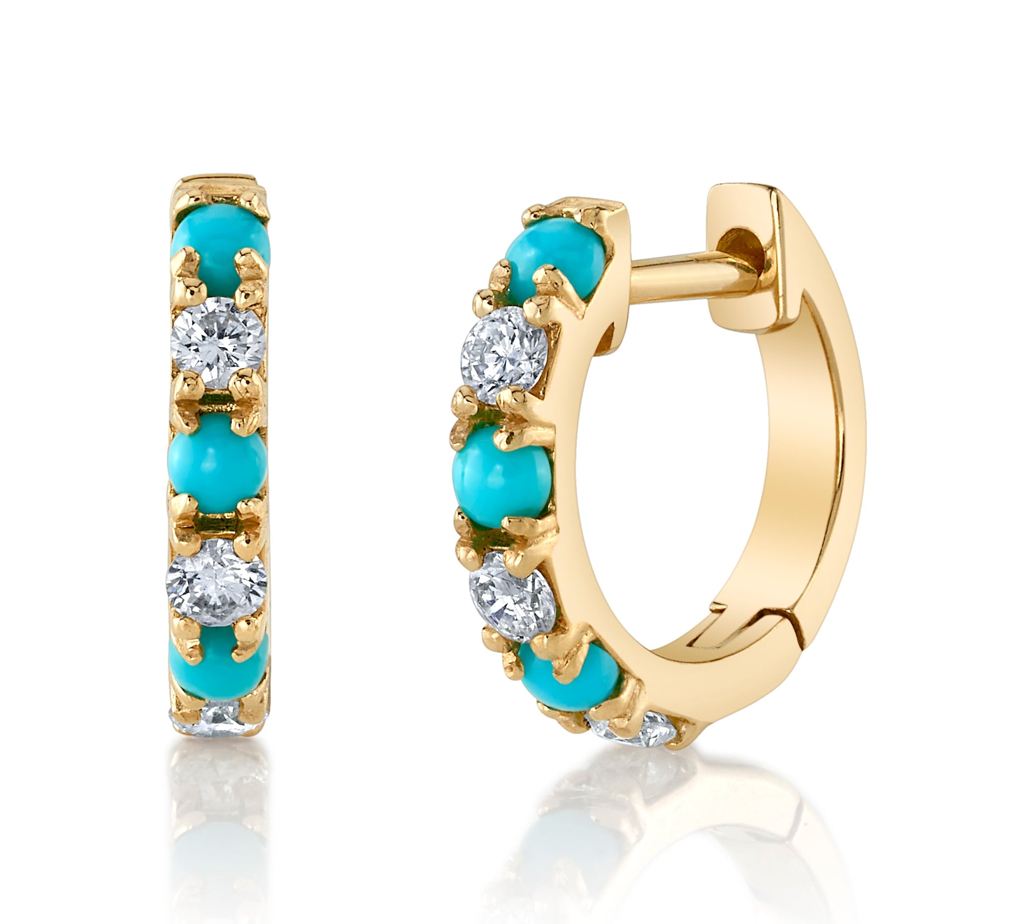 Alternating Diamond Stone Huggie Huggie Earrings Roseark Deux Pair Turquoise