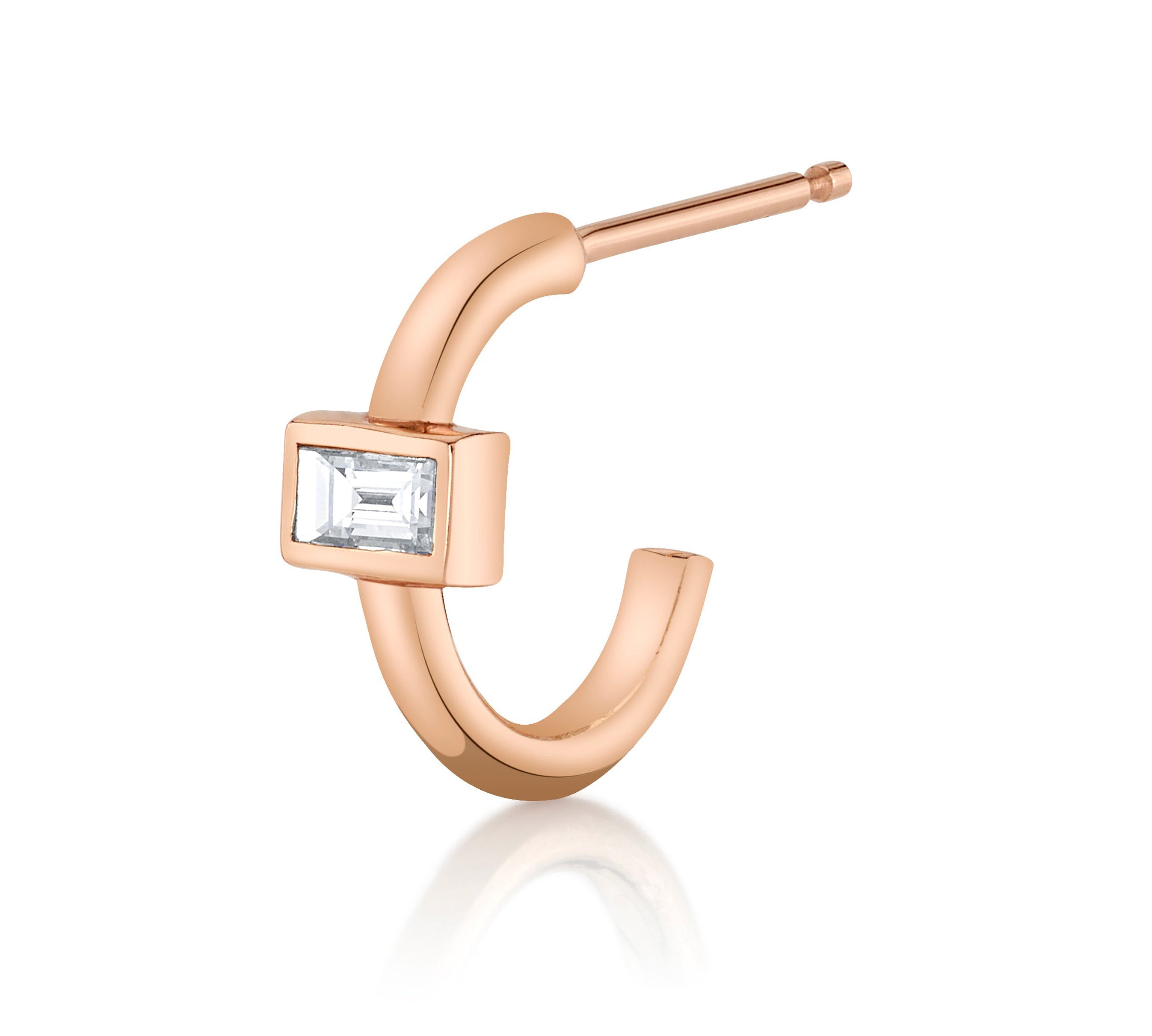 Bezel Baguette Stud Huggie Earrings Roseark Deux Single