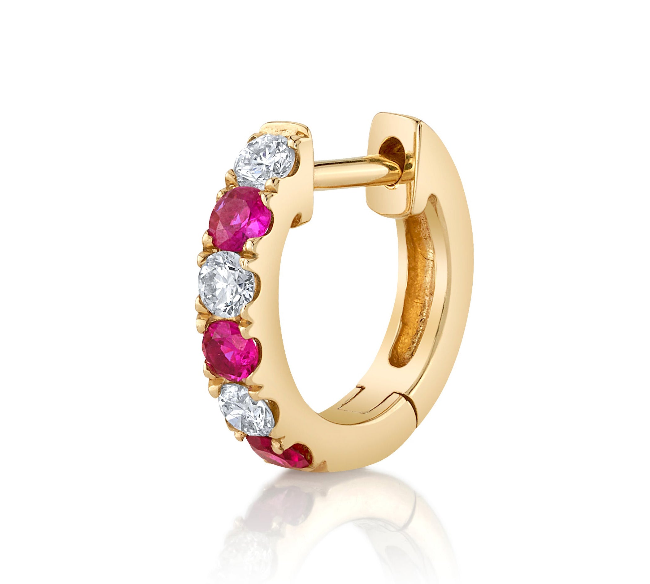 Alternating Diamond Stone Huggie Huggie Earrings Roseark Deux Single Ruby