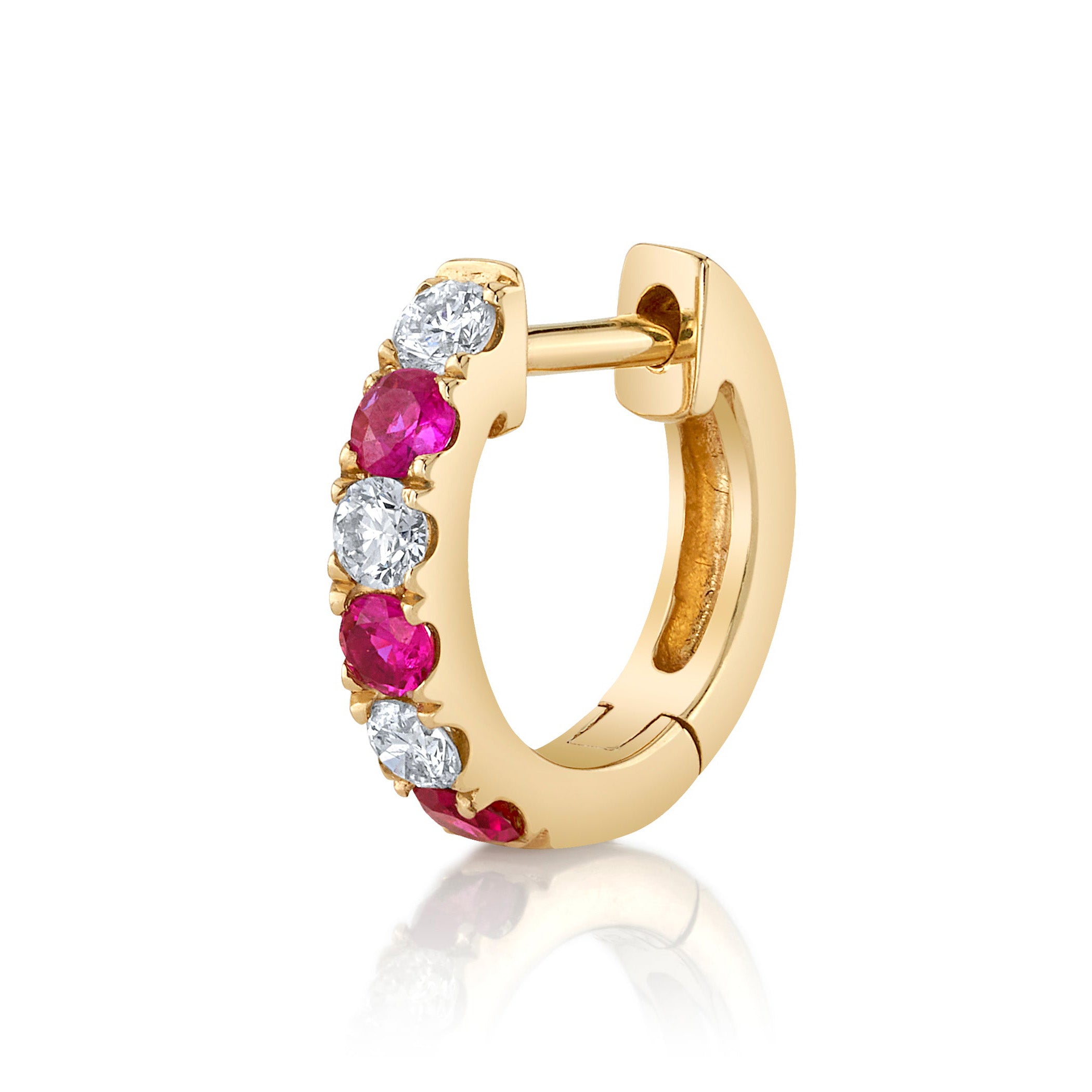 Alternating Diamond Stone Huggie Huggie Earrings Roseark Deux Single Ruby