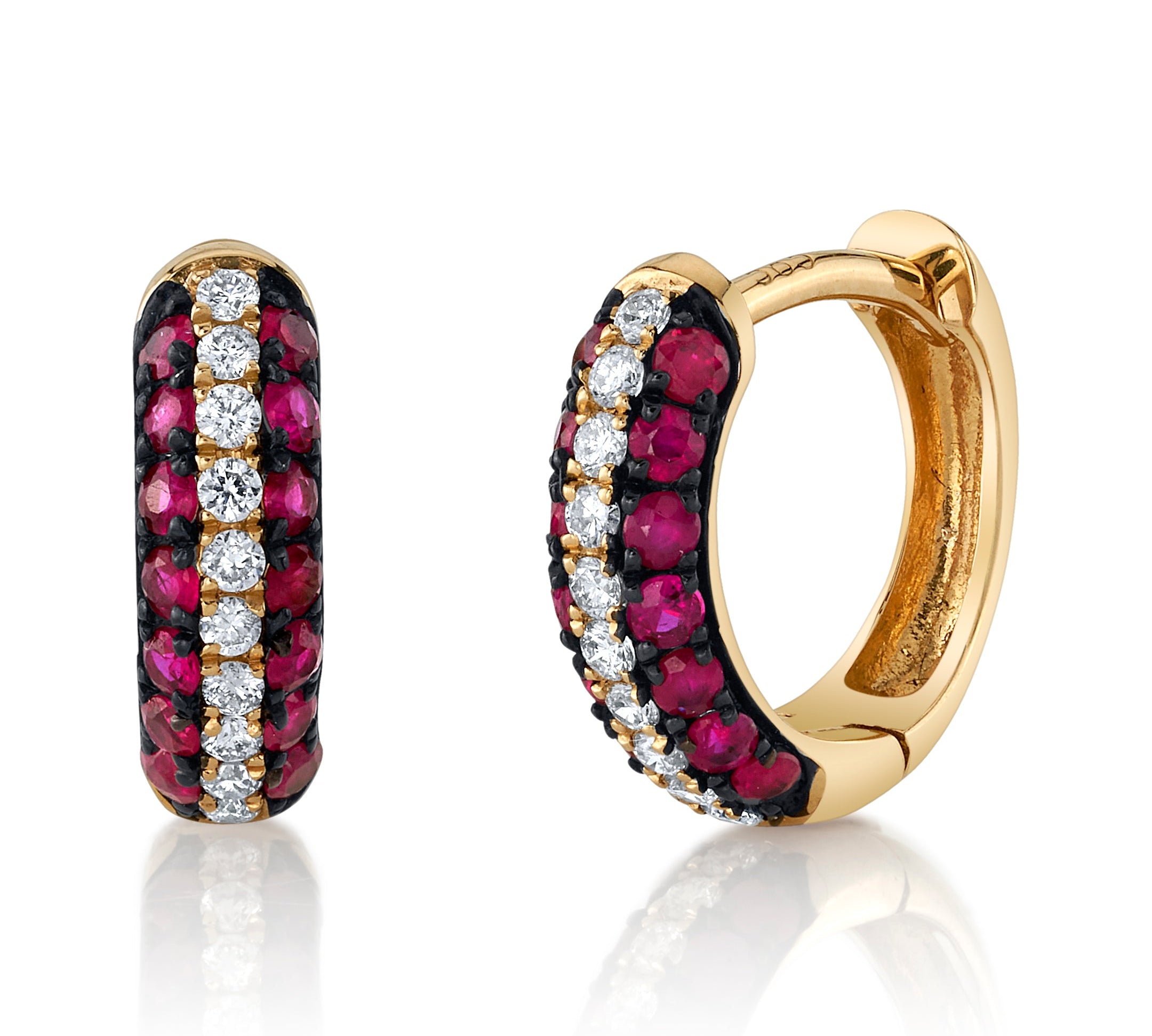 Stone Diamond Black-Rhodium Huggie Huggie Earrings Roseark Deux Pair Ruby 