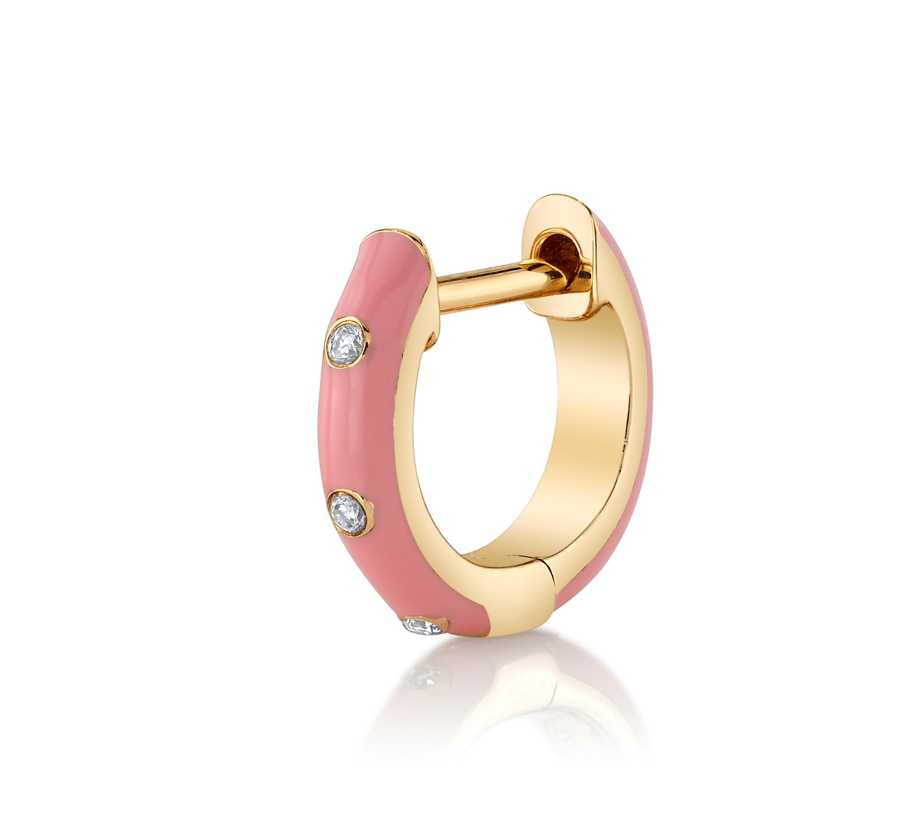 Enamel Tri-Diamond Huggie Huggies Roseark Deux Pink Single 