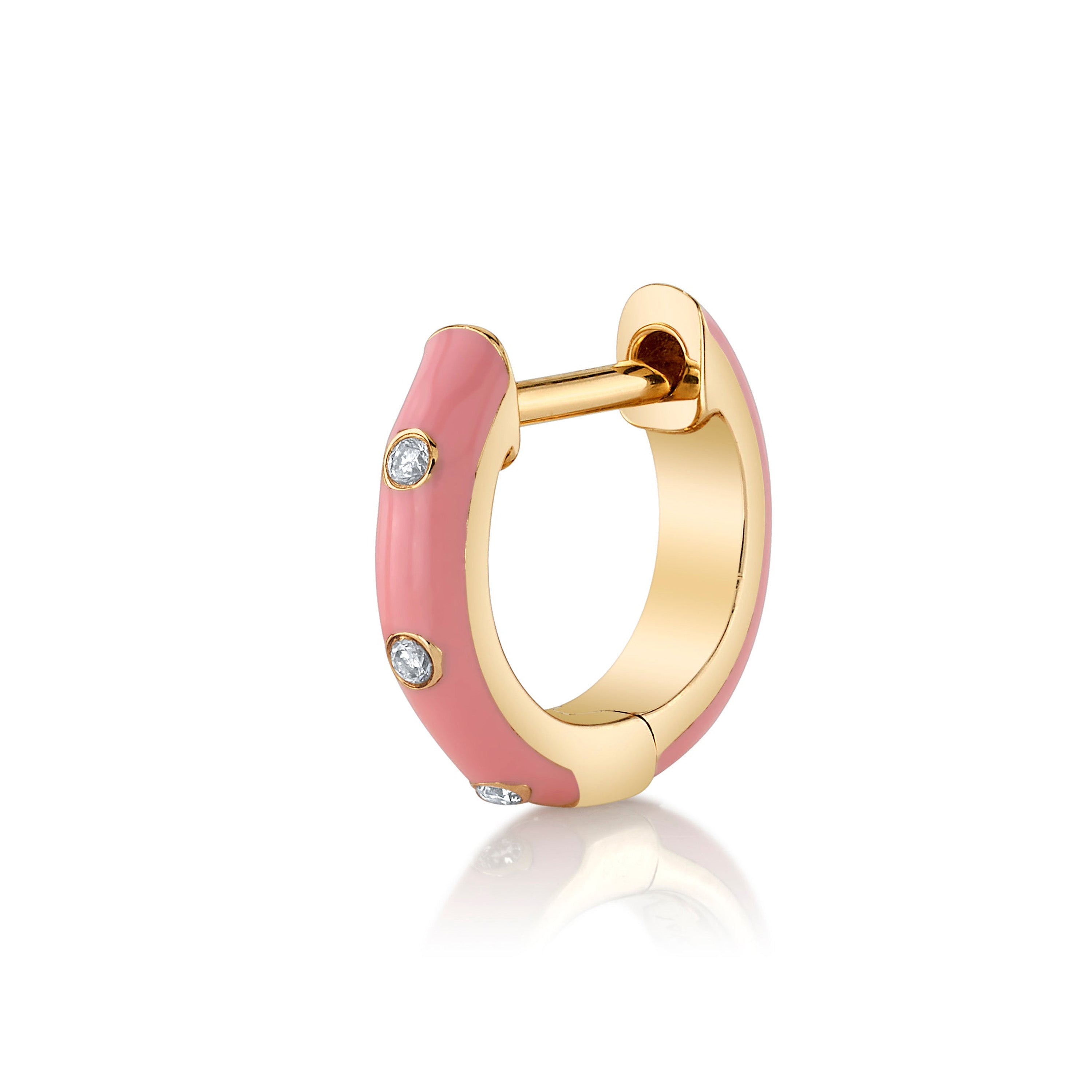 Enamel Tri-Diamond Huggie Huggies Roseark Deux Pink Single 