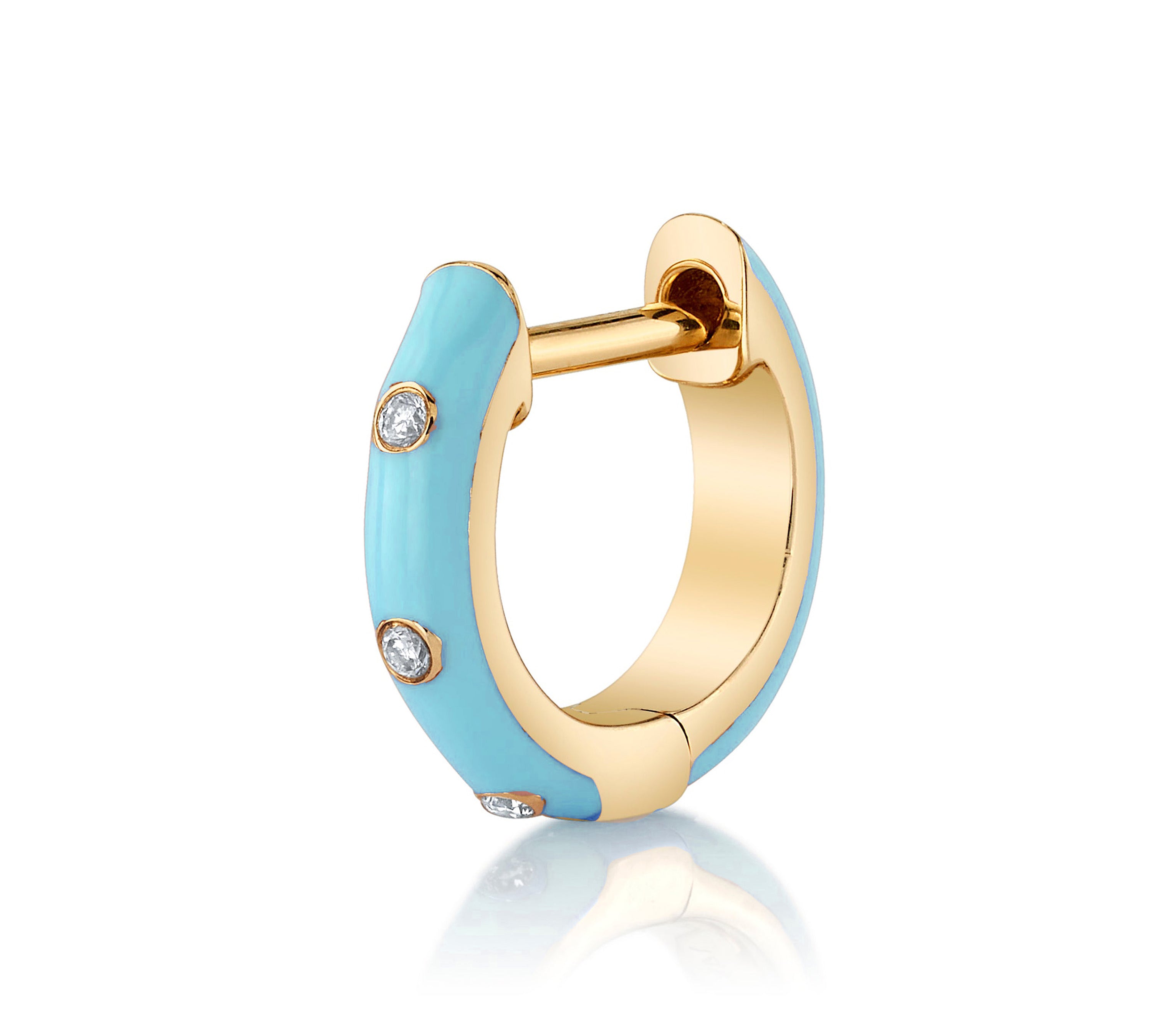 Enamel Tri-Diamond Huggie Huggies Roseark Deux Turquoise Single 