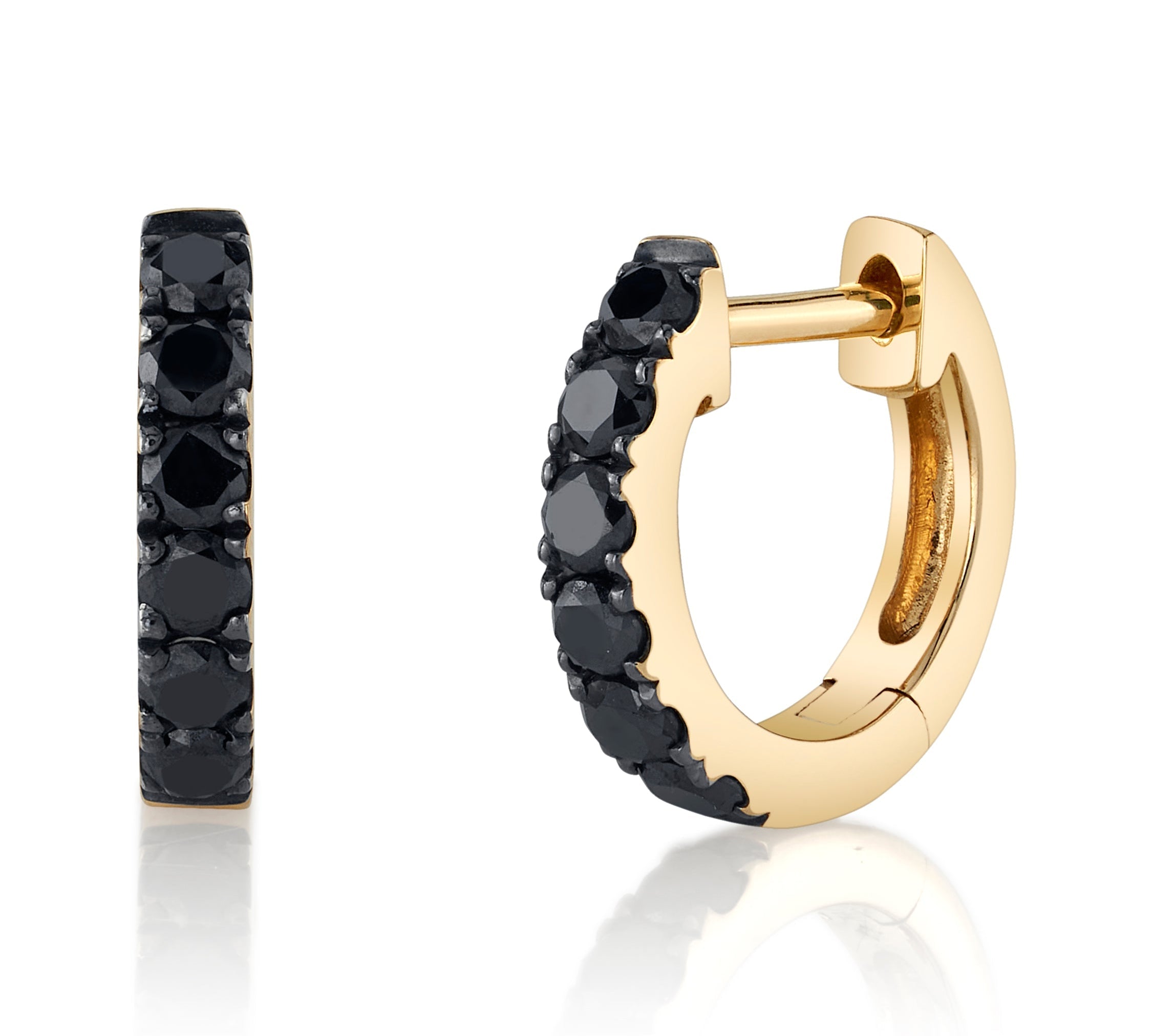Black Diamond Huggie Huggie Earrings Roseark Deux Yellow Gold Pair