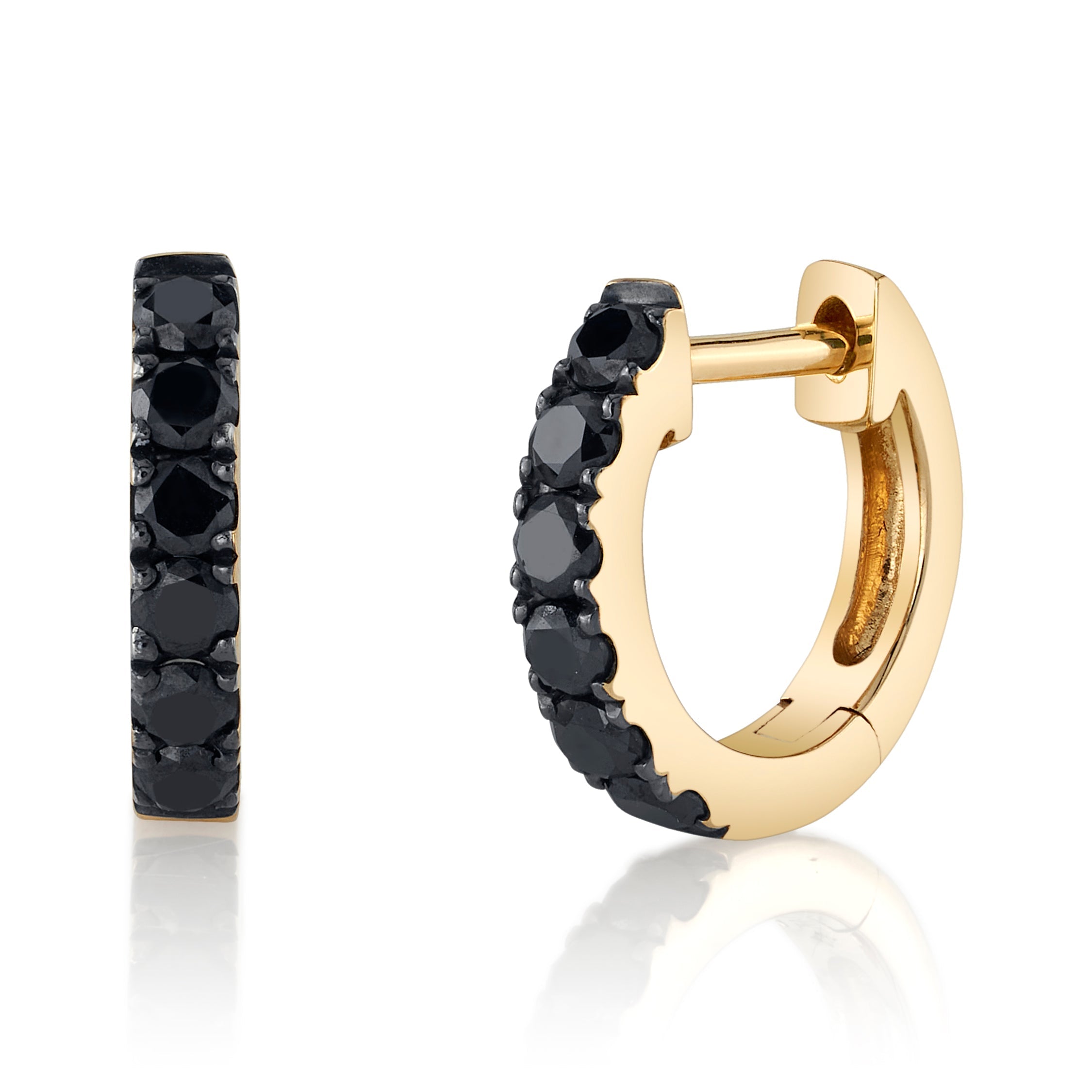 Black Diamond Huggie Huggie Earrings Roseark Deux Yellow Gold Pair