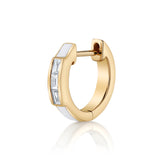 White Enamel Diamond-Baguette Huggie Huggie Earrings Roseark Deux Single
