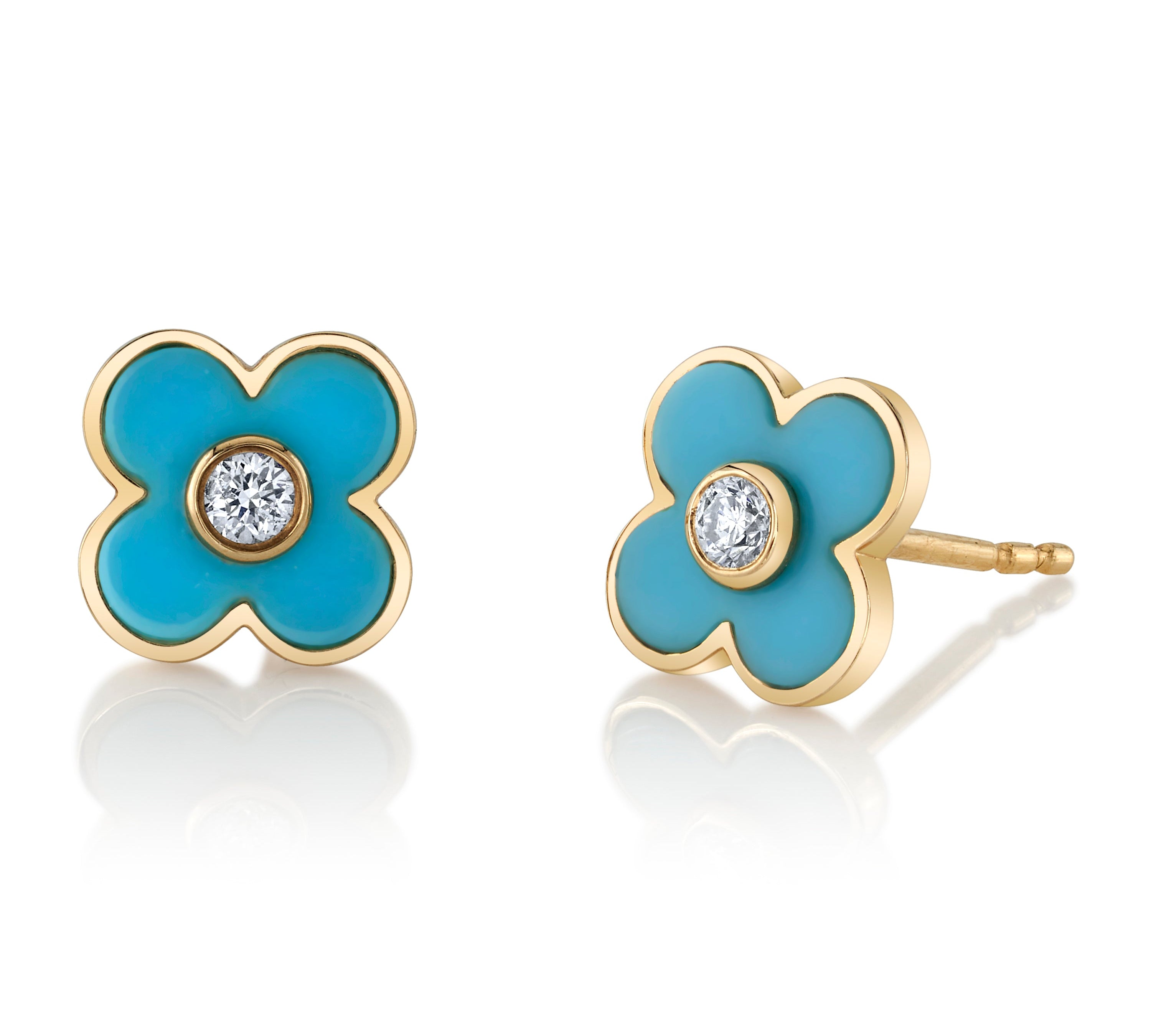 Daisy Enamel Stud Stud Earrings Roseark Deux Turquoise Pair 
