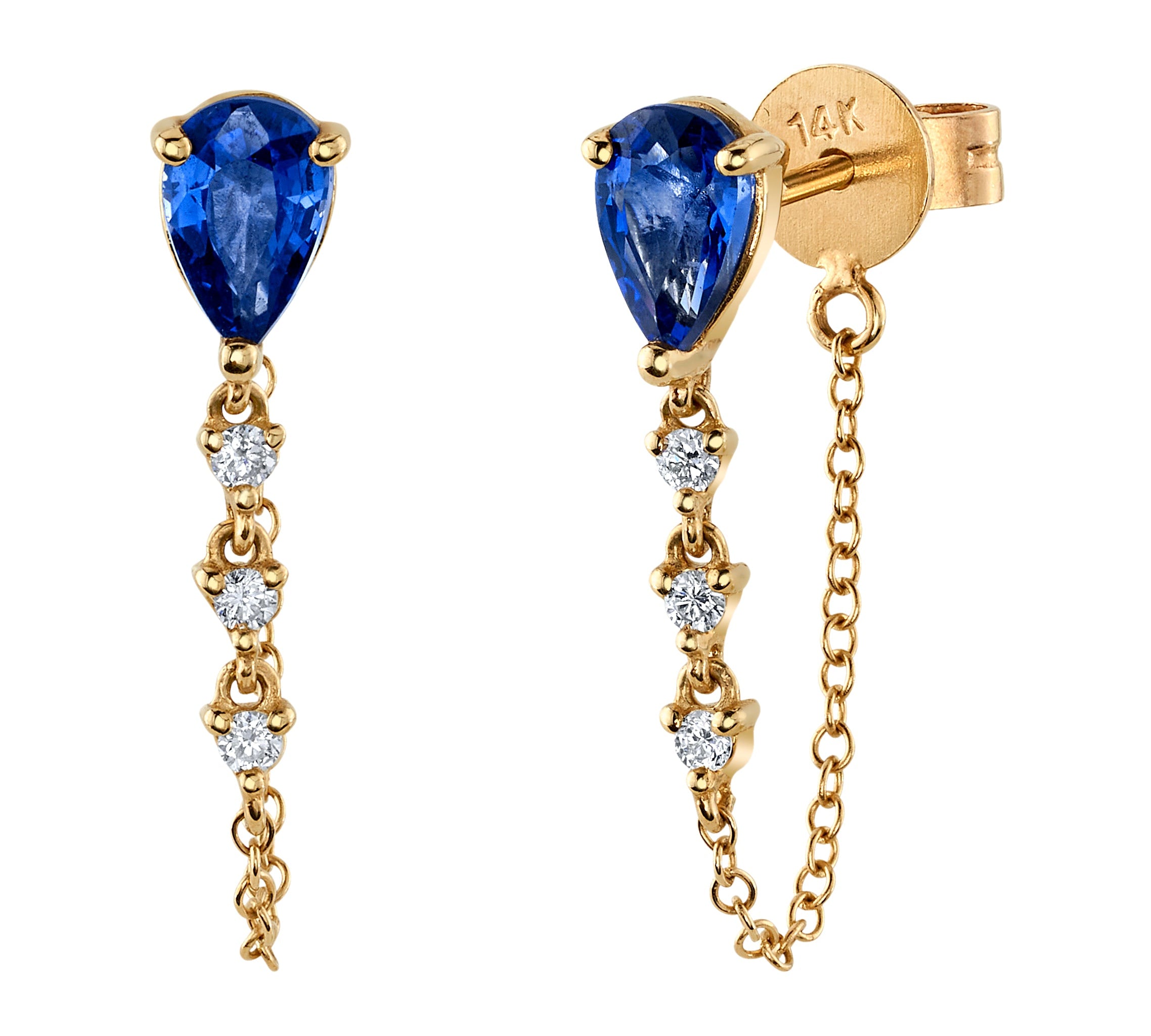 Teardrop Sapphire Diamond Chain Earring Drop Earrings Roseark Deux Pair Blue Sapphire