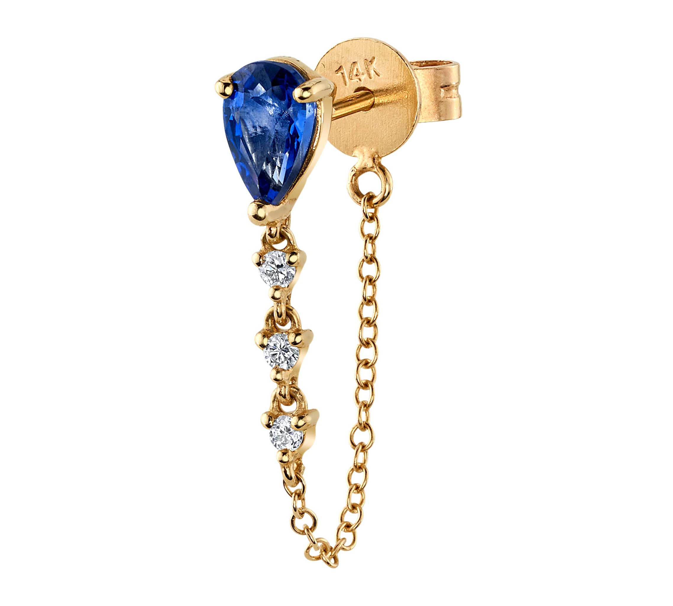 Teardrop Sapphire Diamond Chain Earring Drop Earrings Roseark Deux Single Blue Sapphire