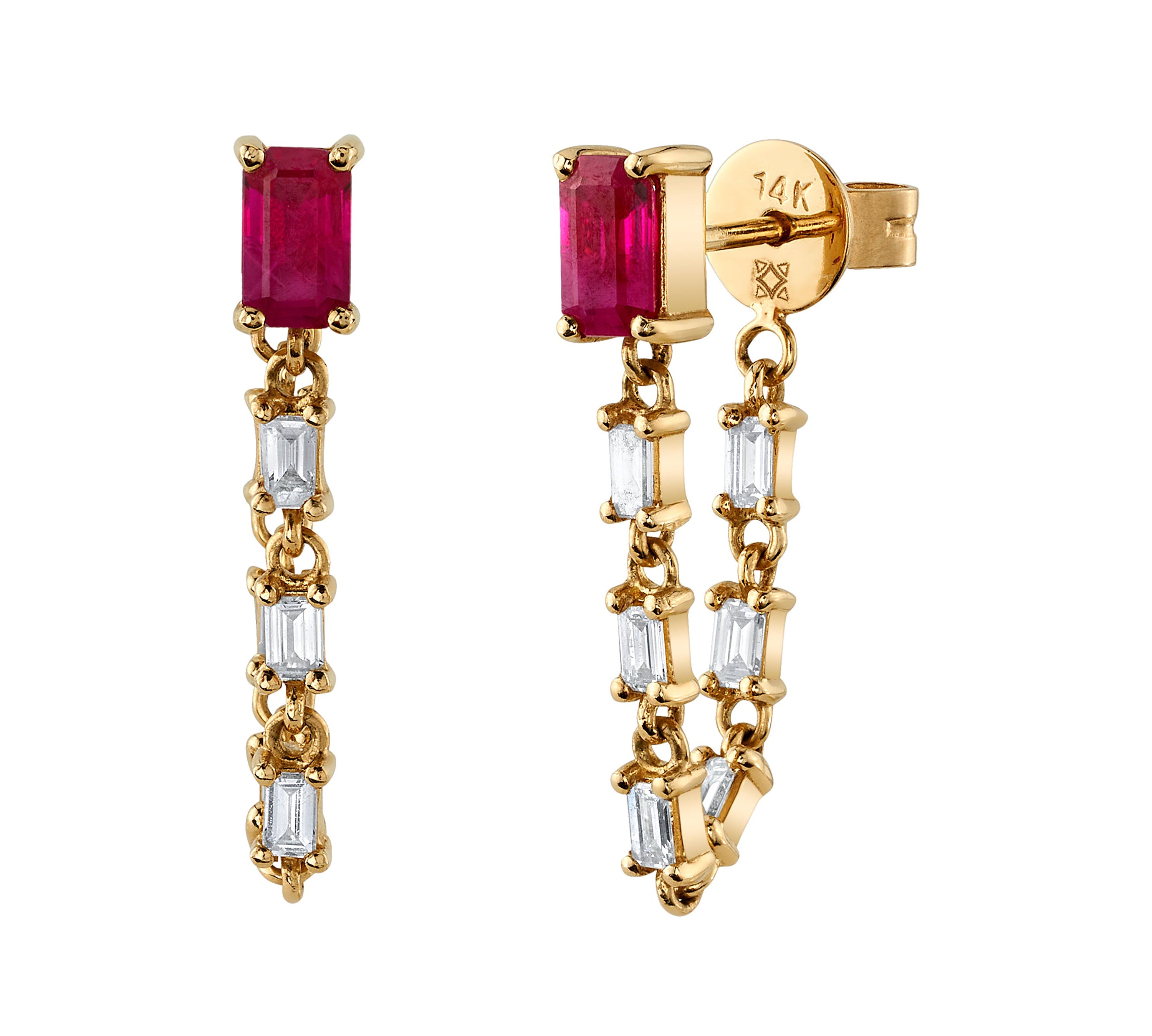 Ruby Diamond Baguette Drop Earrings Drop Earrings Roseark Deux