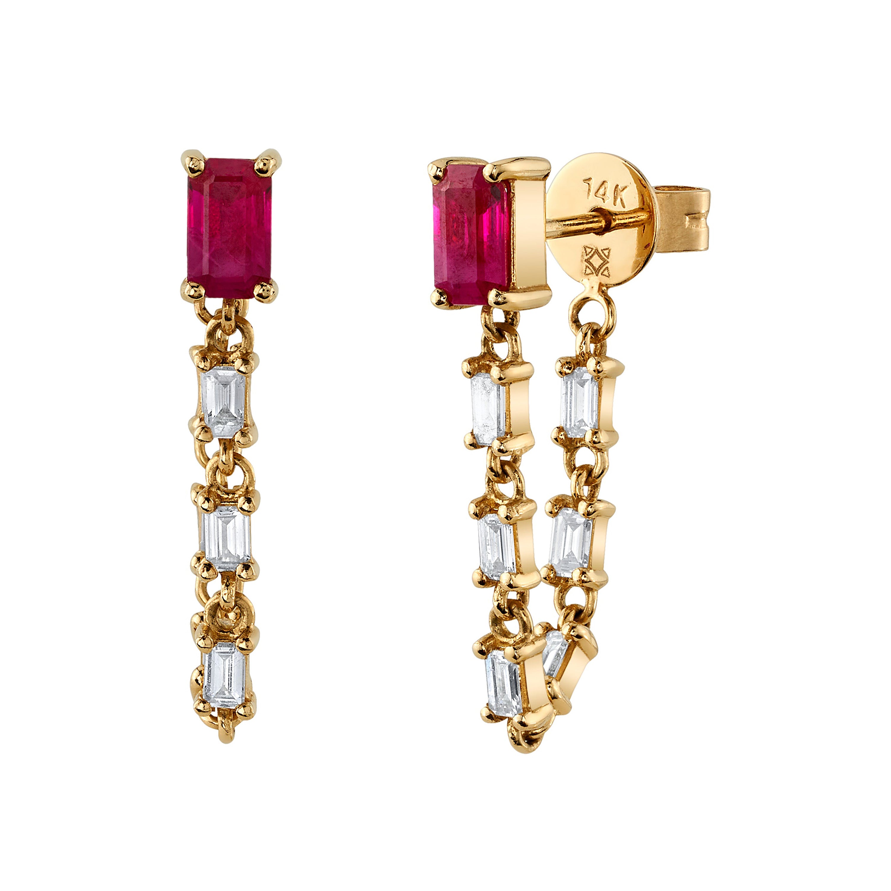 Ruby Diamond Baguette Drop Earrings Drop Earrings Roseark Deux