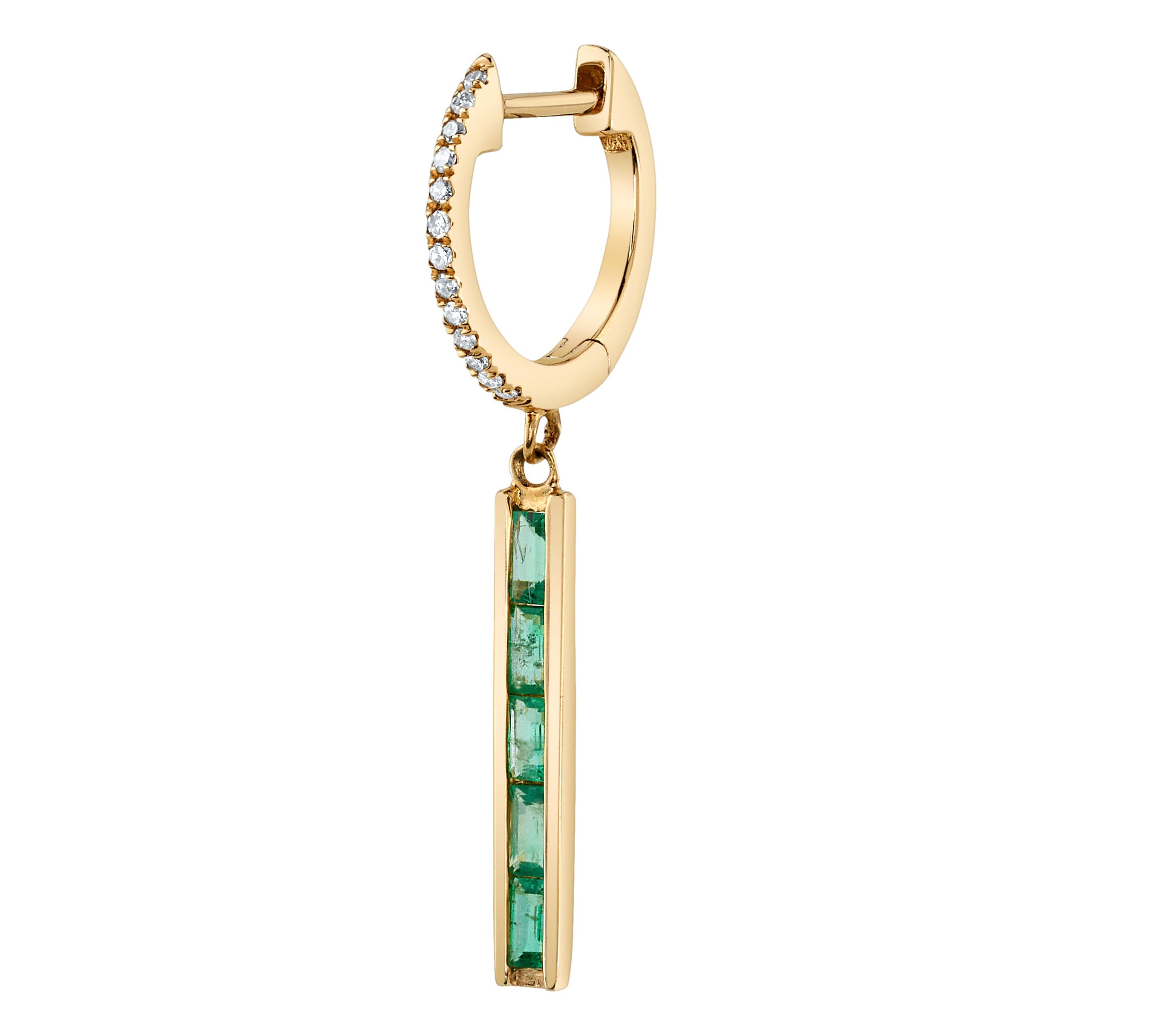 Diamond Emerald Linear-Drop Huggie Huggie Earrings Roseark Deux Single
